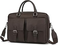 Vista 10 de Maletín de cuero PU para laptop, repelente al agua, multifuncional, bolsa de hombro para laptop de hasta 15.6 pulgadas (PU negro)