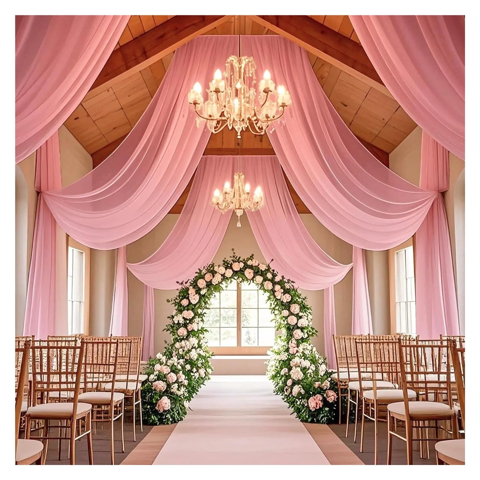 Panneaux De Rideaux De Plafond Rideaux de Plafond Blancs for Robe mariée, 1 pièce, décor d'auvent Toit, Rideau en Mousseline Soie for fête, cérémonie, scène d'hôtel(Ivory,1panel 75x800CM)