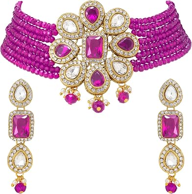 Aheli Shining Crystal Beaded Adjustable Choker Collar Necklace Earring Jewelry Set Gift for Women