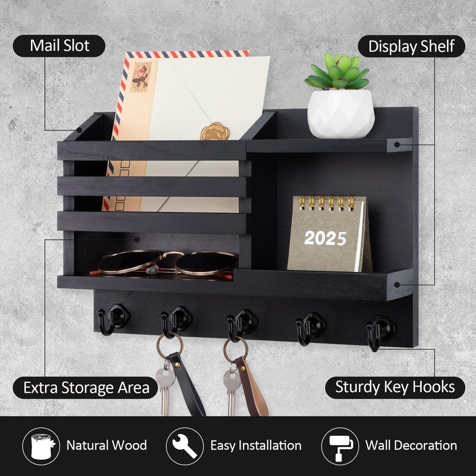 Porte-clés En Bois Pour Mur, Porte-courrier Et Clé D'entrée