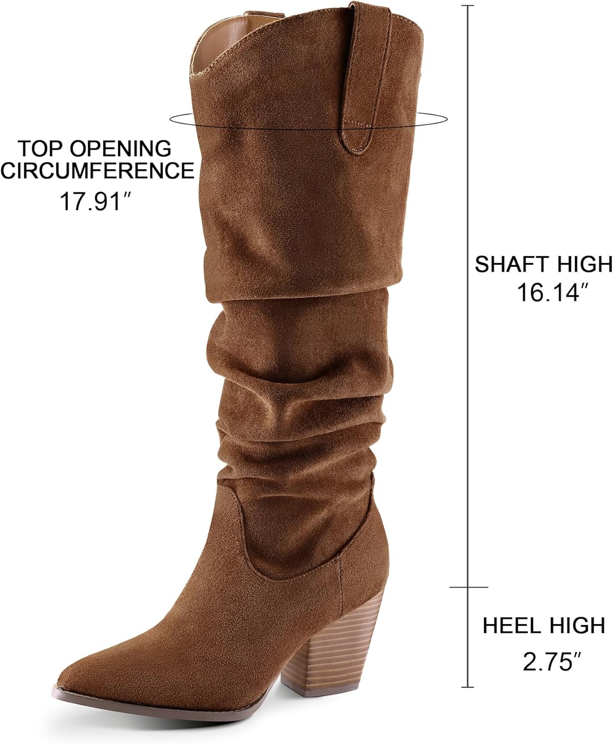 mysoft Women's Cowboy Knee-High Boots Pointed Toe Mid Chunky Heel Pull On Slouchy Boots with Zippers - Image 4