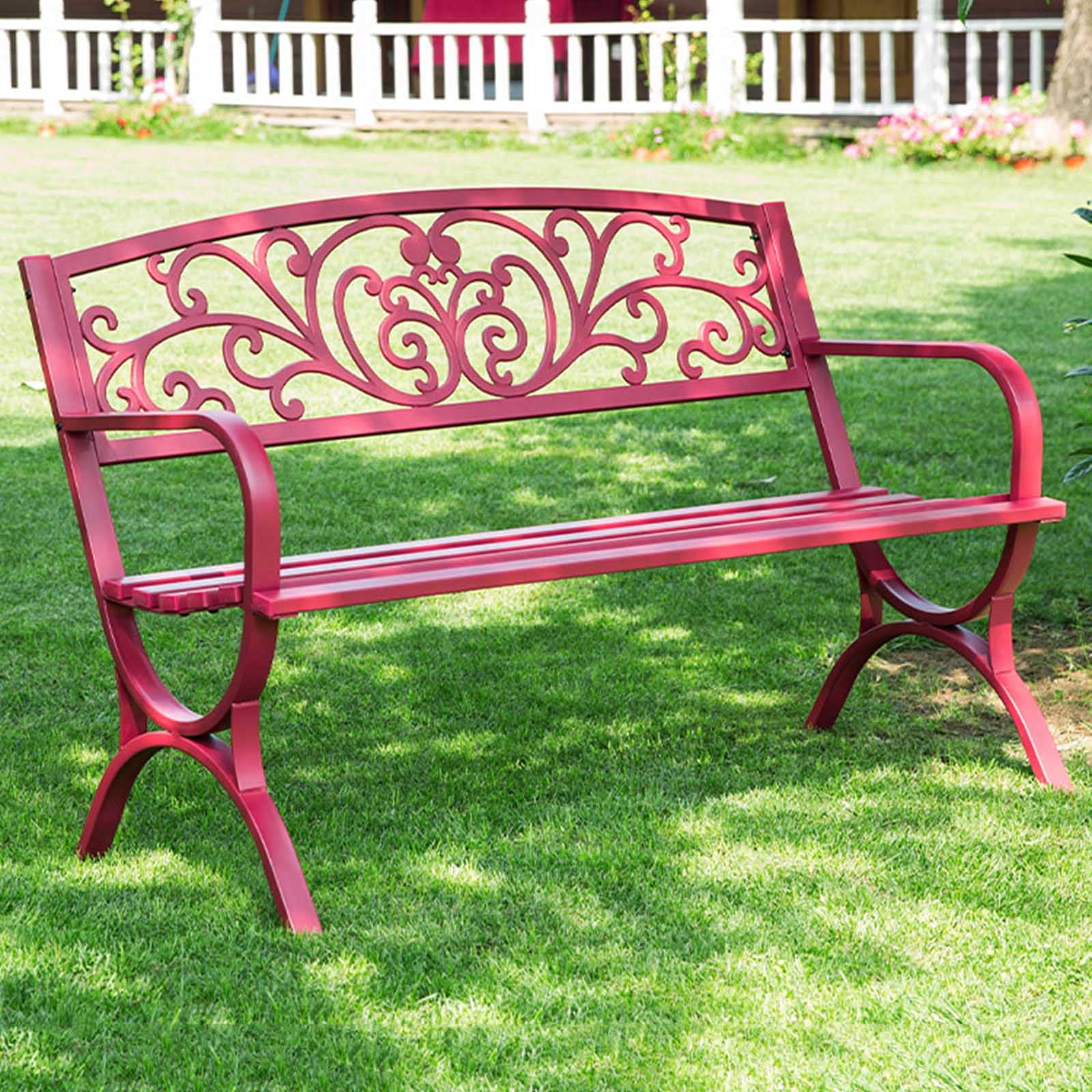 Buy Garden Bench Metal Outdoor Bench White Front Porch Bench Modern ...