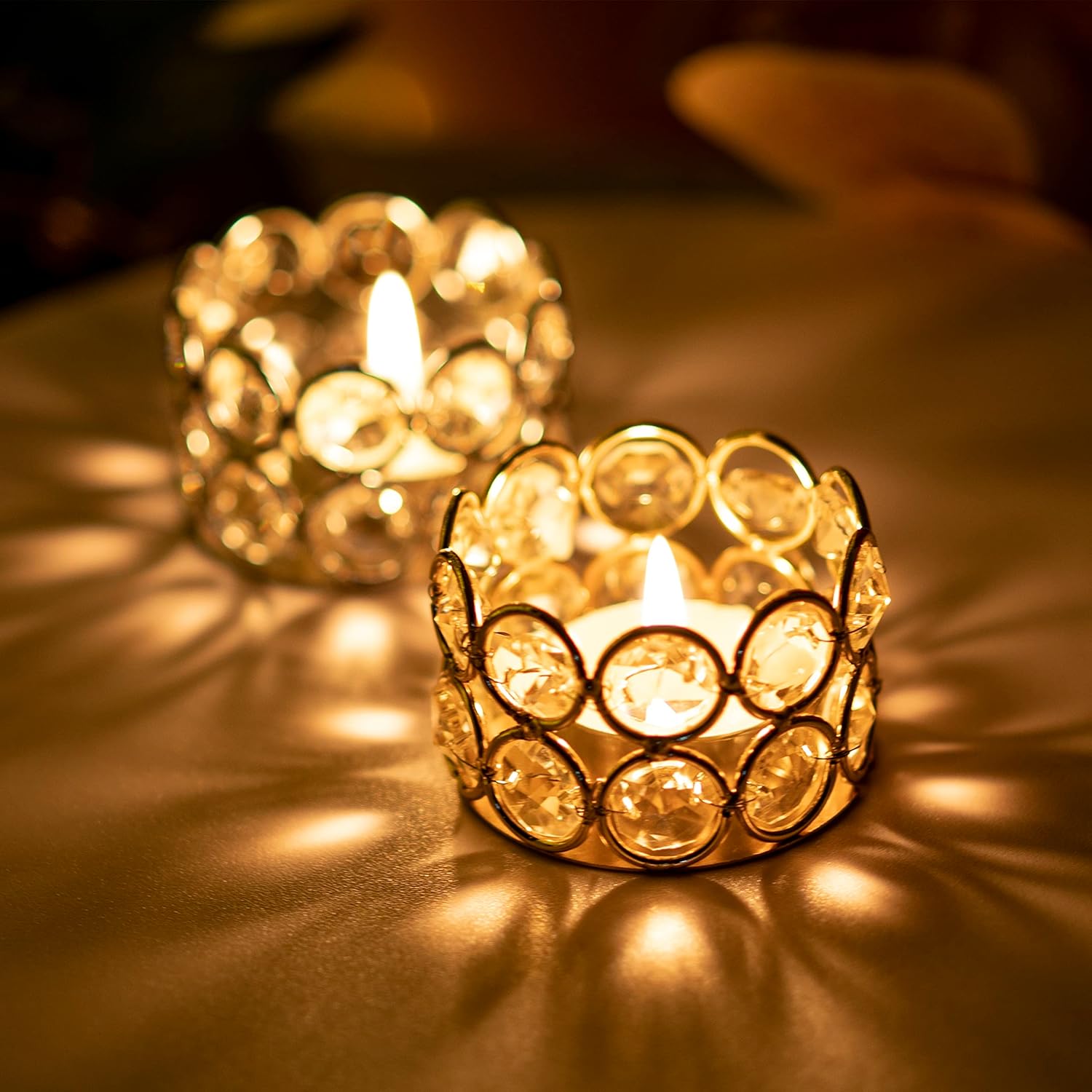 Pack of 10 Gold Crystal Tealight Candle Holders, Decorative Tea Lamp Candlesticks, Votive Candles Table Centerpieces for Wedding Party Home Decoration Creative Gifts (10pcs, Gold)