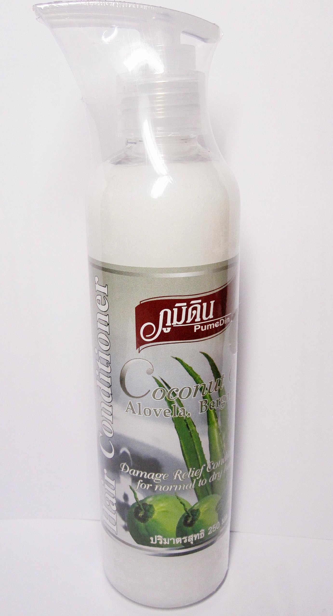 Virgin Coconut Oil Aloe Vera Bergamot Extract Hair Conditioner Damage Relief Conditioner for Normal to Dry Hair Made in Thailand (250 ml)