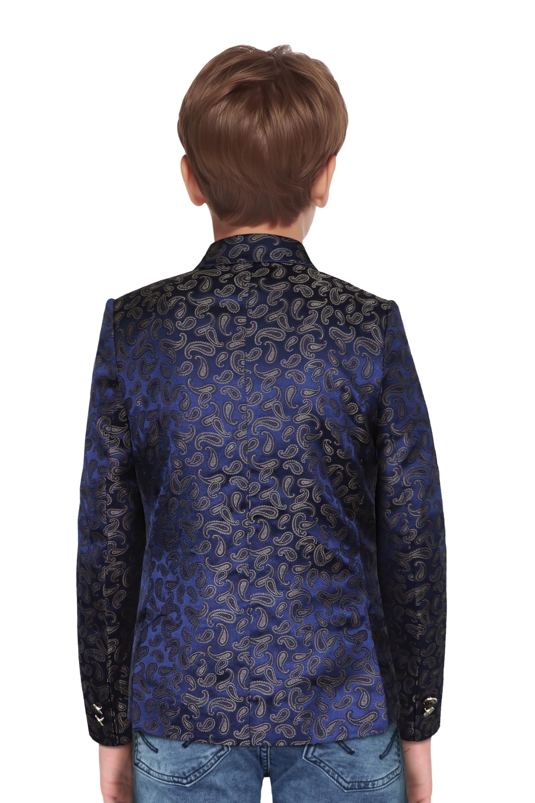 Boys Navy Print Regular Fit Blazer