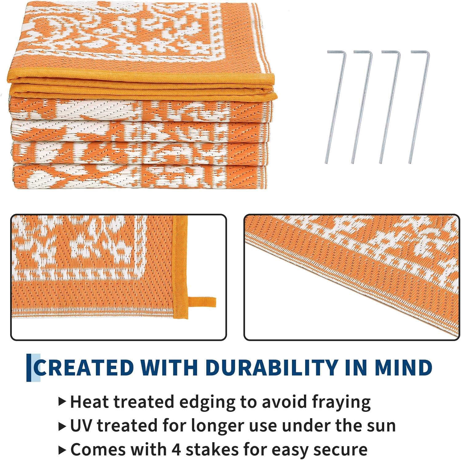 GarveeHome Outdoor Rug 9x12 Patio Waterproof, Reversible Plastic Straw Camping Rug, Botanical Grove Vintage Cottage core Outdoor Mat for RV, Deck, Picnic, Beach, Backyard, OrangeWhite
