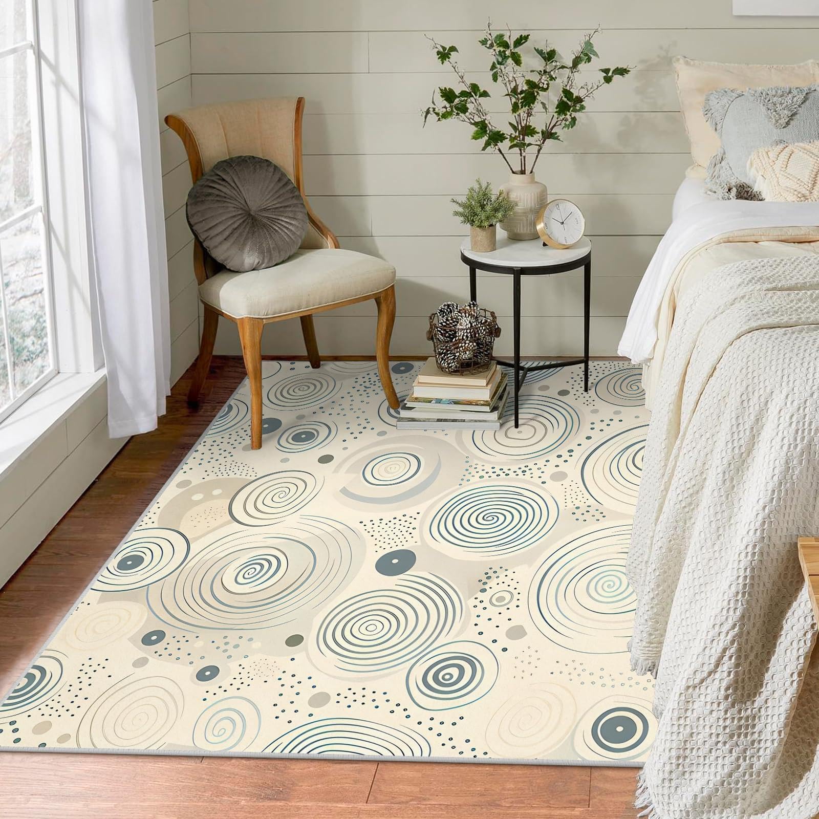 AUWUUA Modern Abstract Geometric Art Rugs for Bedroom 130x210cm(4.3×7ft) Bohemian Spirals Washable Area Rugs for Living Room, Entryway, Bedside, Bathroom Kitchen Small Throw Rug, Non Slip Carpet