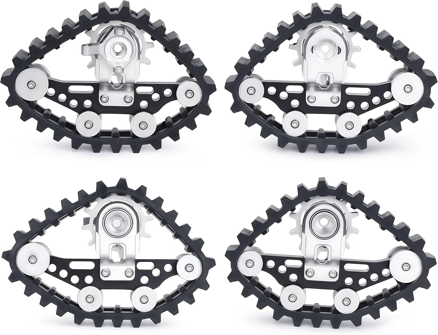 SCX24 Snow Tracks Wheels Set, 4PCS RC Tracked Wheels Track Conversion Kit for 1/24 Scale Axial SCX24 Crawler, Aluminum & Rubber Snow Sand Mud Track Upgrade (Silvery)