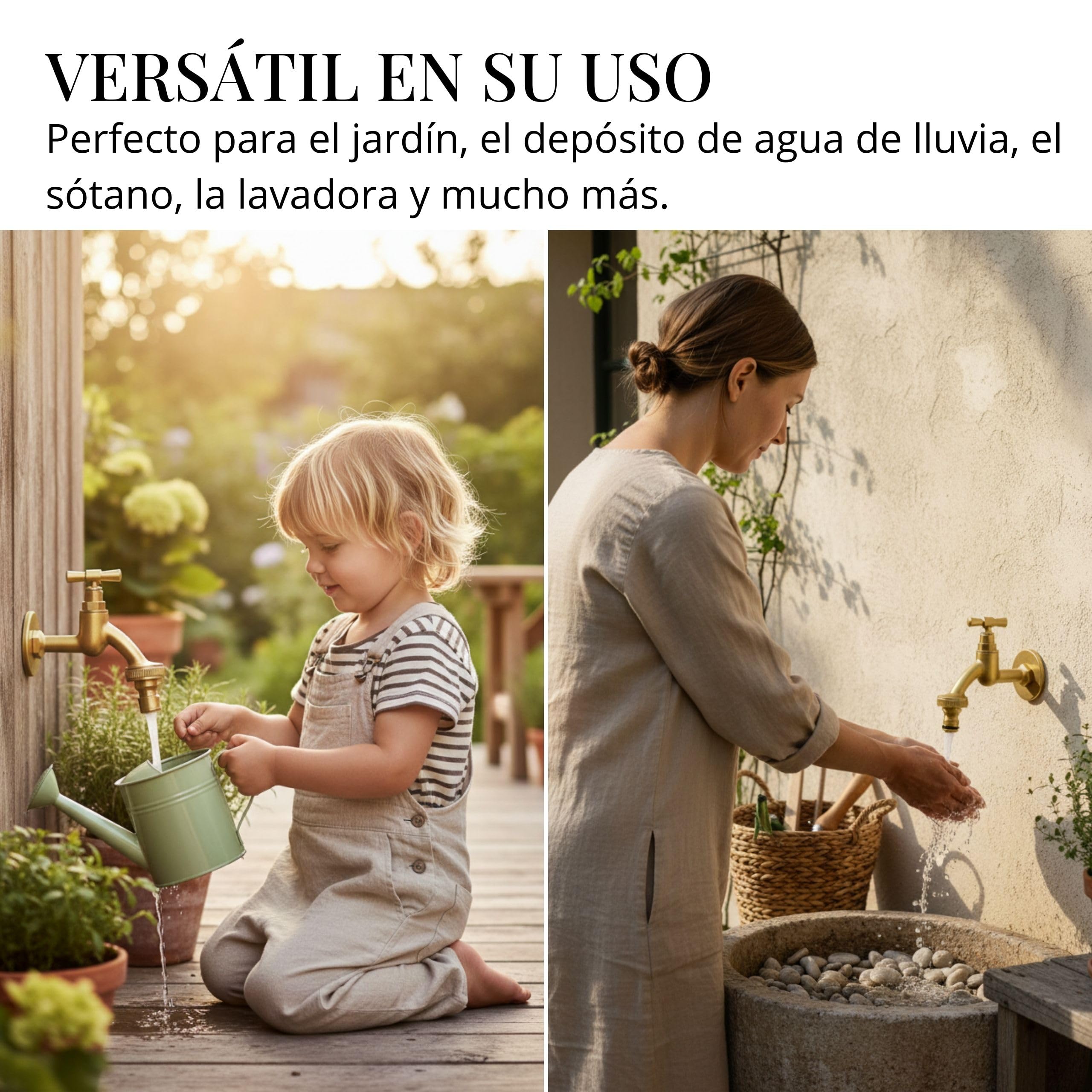 LIVLIG Grifo exterior con conexión roscada para manguera de 1/2", grifo dorado, grifo para jardín de latón, grifo de agua fría con conexión a pared de 1/2", Polly