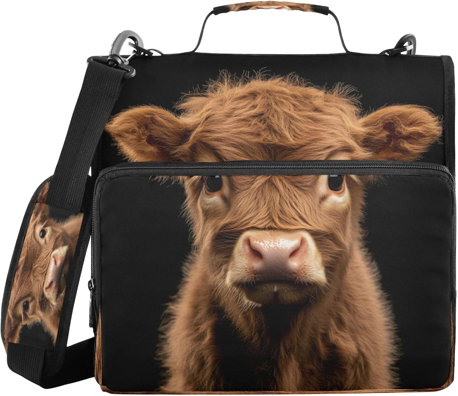 3 Ring Zipper Binder Cure Highland Cow Binder Organizer Portfolio with File and Shoulder Strap & Handle Large Capacity File Folder