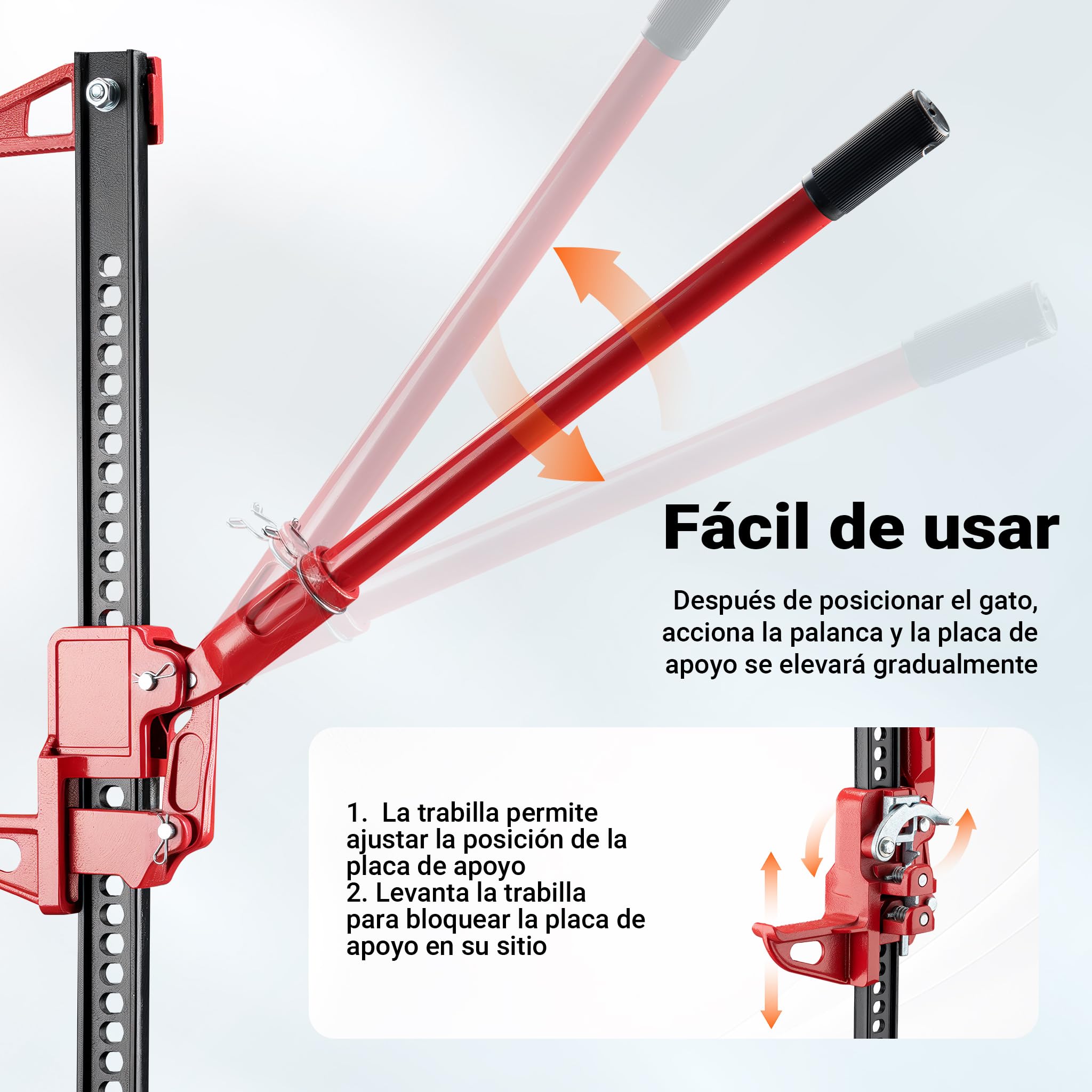WilTec Gato Elevador hasta 3000 kg y Altura de elevación máx. 76 cm, Dispositivo agrícola, Palanca para vehículos Todoterreno, SUV y ATV, Multiuso, de Acero