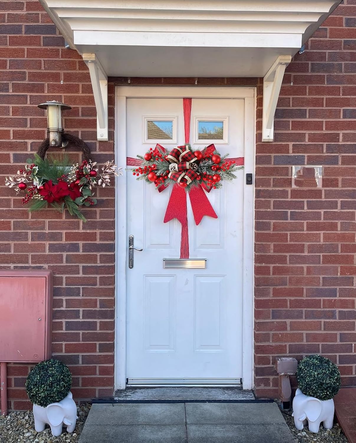 FACINOC 24" Artificial Christmas Swag for Front Door Decorative Xmas Swags with Red Berries Pine Cones Bow Festive Decorations for Mantle Wall Indoor Outdoor Holiday Home Decor (Red 1 PCS)