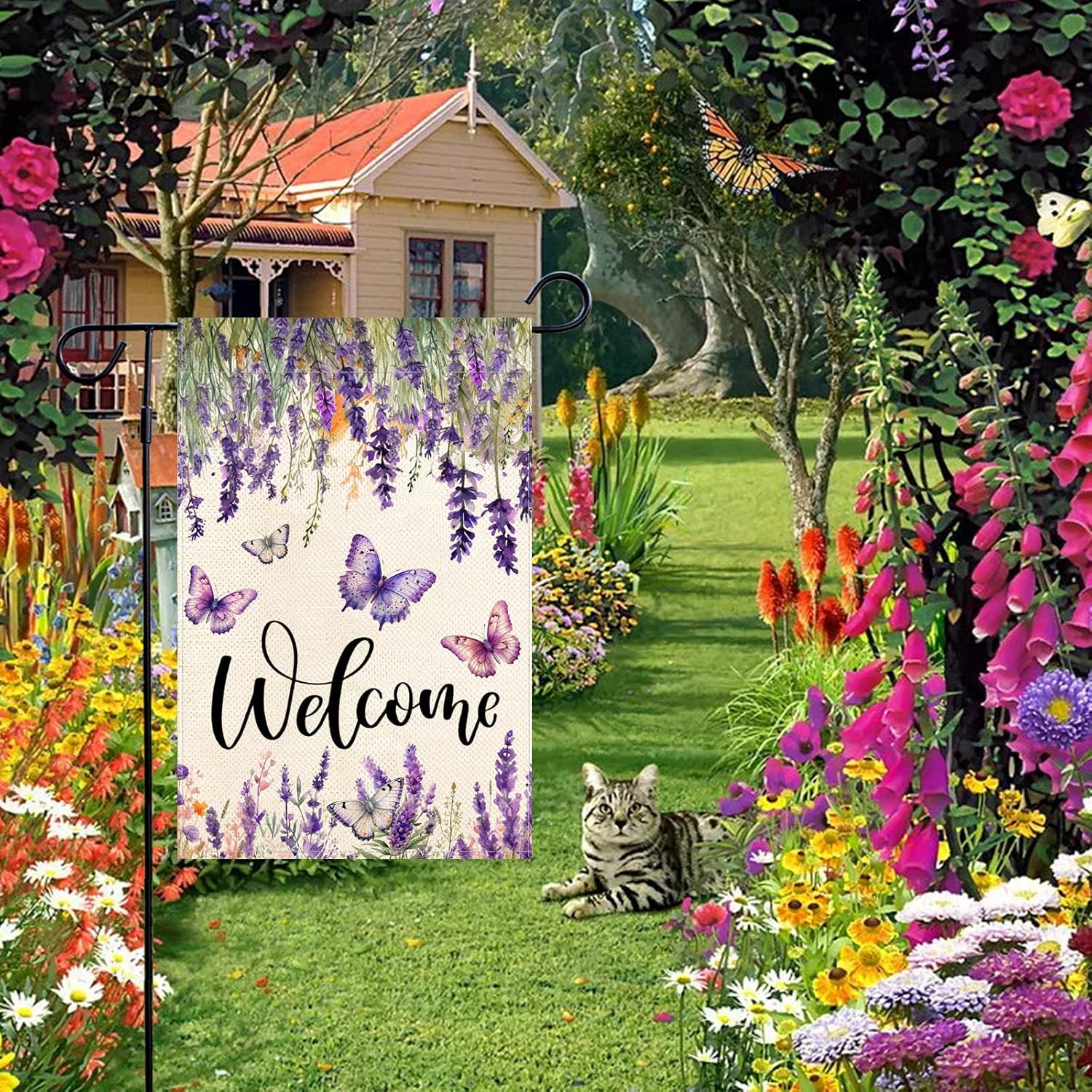Baccessor Spring Summer Flower Garden Flag Lavender Butterfly Floral Welcome Small Yard Burlap Double Sided Vertical Seasonal Farmhouse Wedding Yard Outdoor Decoration 12.5x18 Inch - Image 2