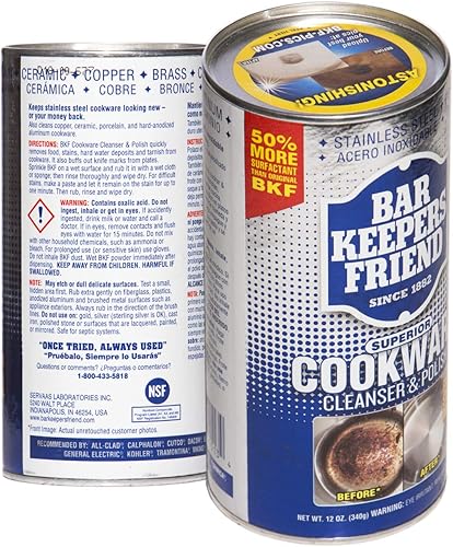 Vista 4 de Bar Keepers Friend Limpiador y pulidor de utensilios de cocina (12 onzas), limpiador, desengrasante y removedor de manchas, para uso en ollas