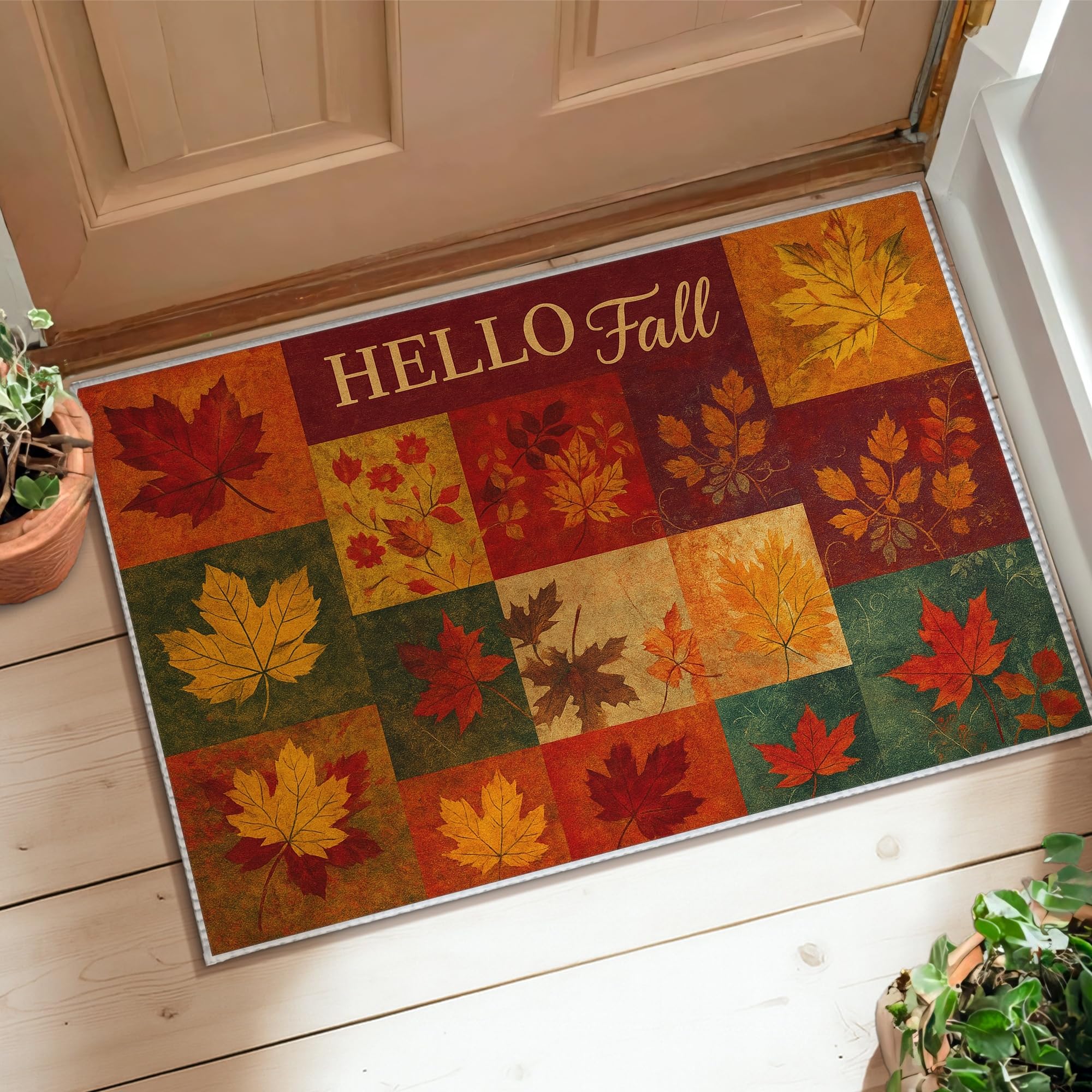 Tapis de sol automne 0,6 x 0,9 m avec motif feuilles et fleurs pour l'entrée