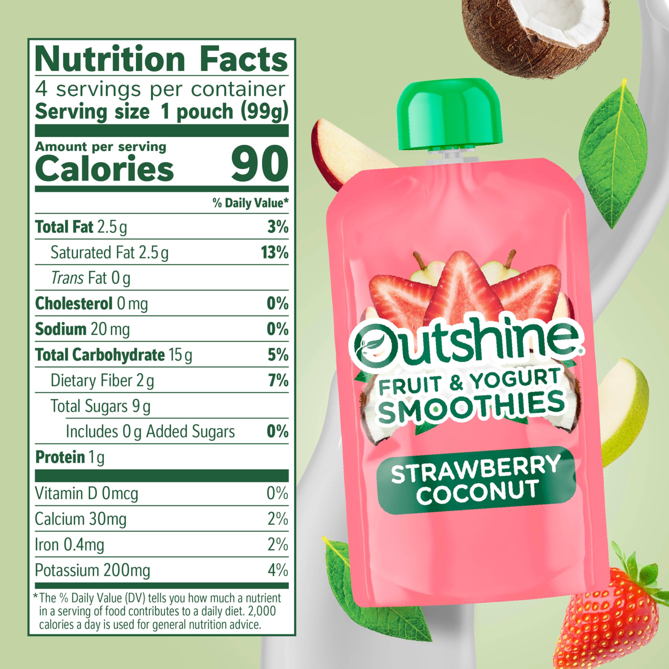 Outshine Fruit & Yogurt Smoothie Strawberry Coconut, Smoothie Pouch, On The Go Snack, 4Pk 3.5 oz