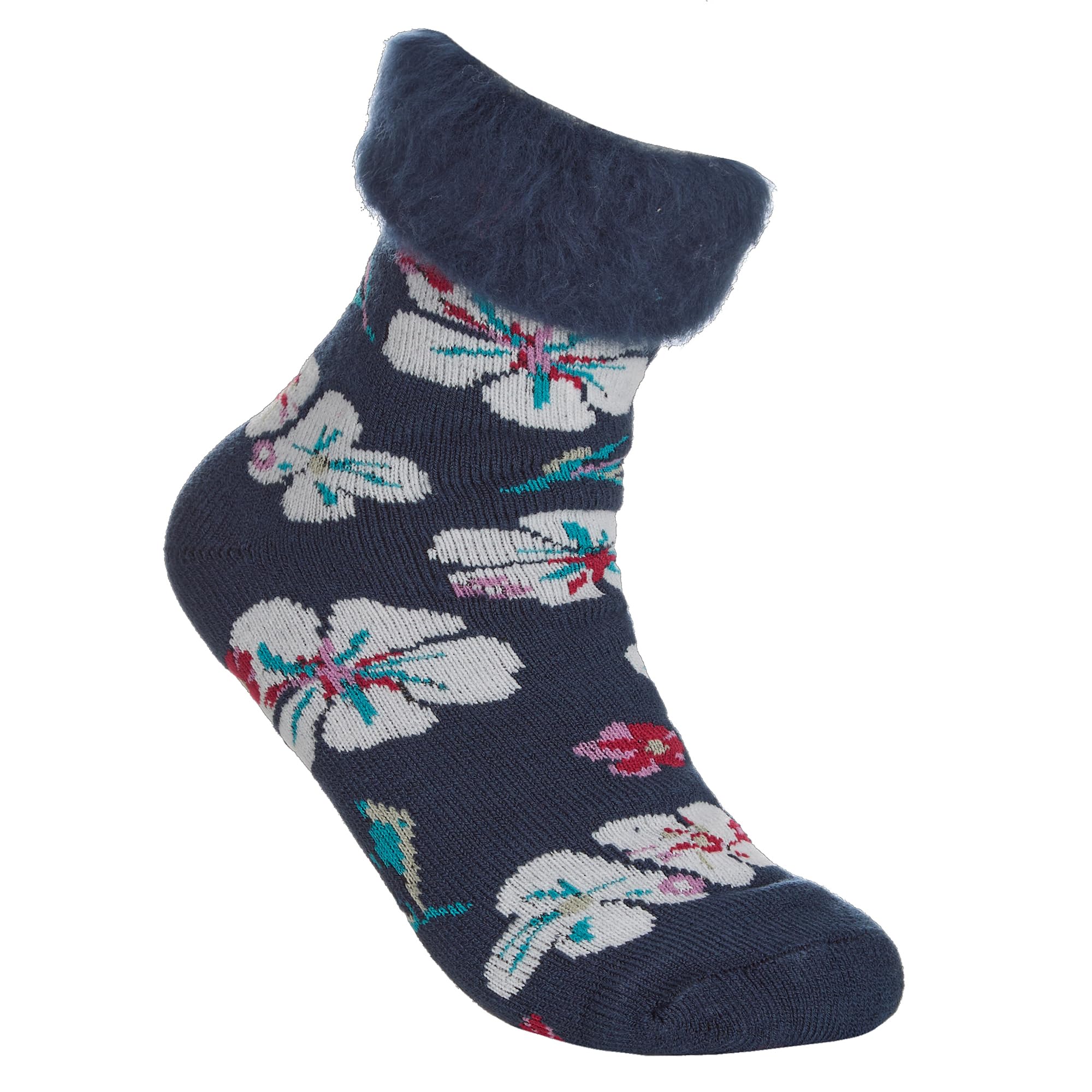Metzuyan Ladies Bed Socks Anti Slip Grippers 1 Pair Navy Floral 4-10