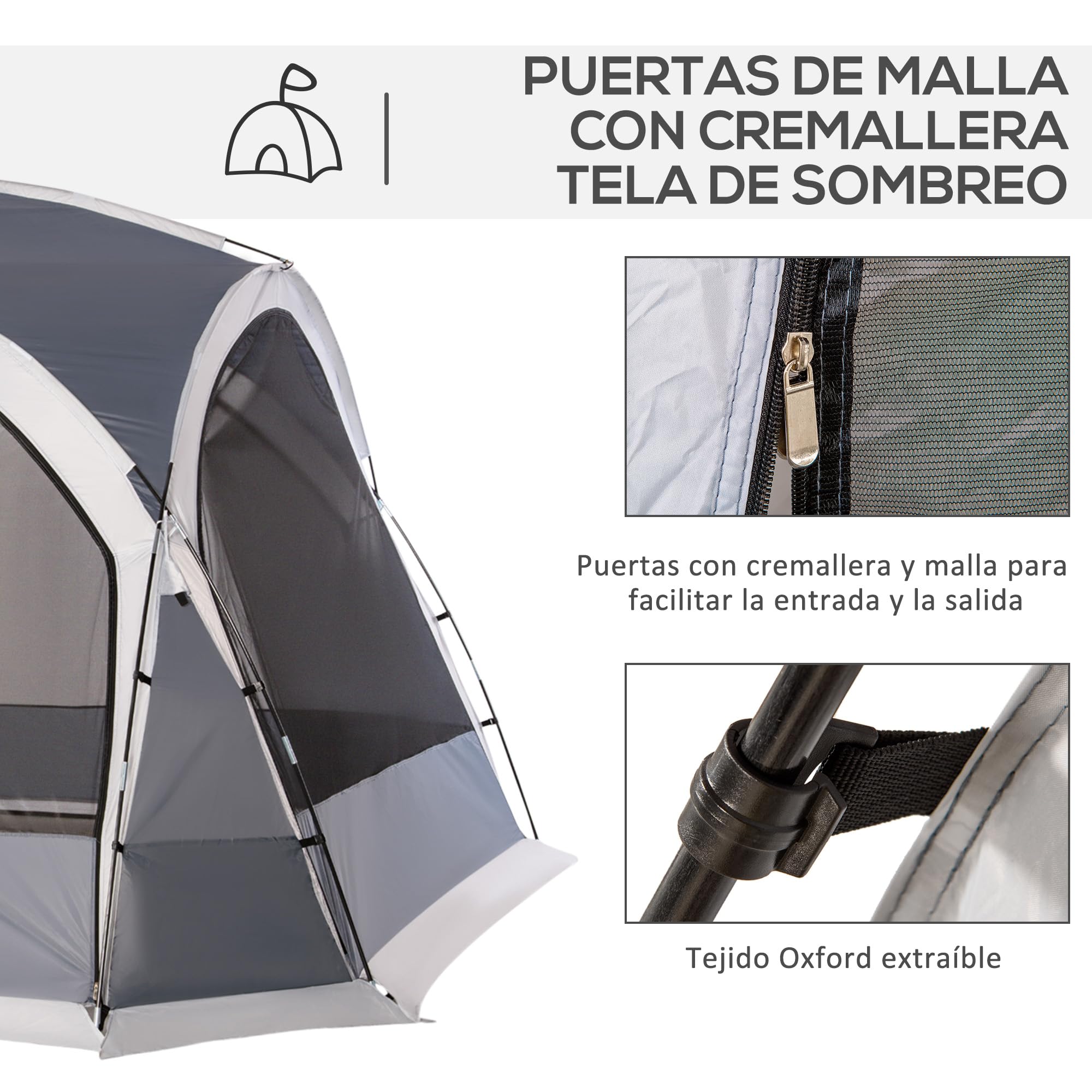 Outsunny Carpa Portátil para 6-8 Personas Carpa de Camping con 4 Mosquiteros Gancho y Bolsa de Transporte Anti-UV para Pescar Senderismo 350x350x230 cm