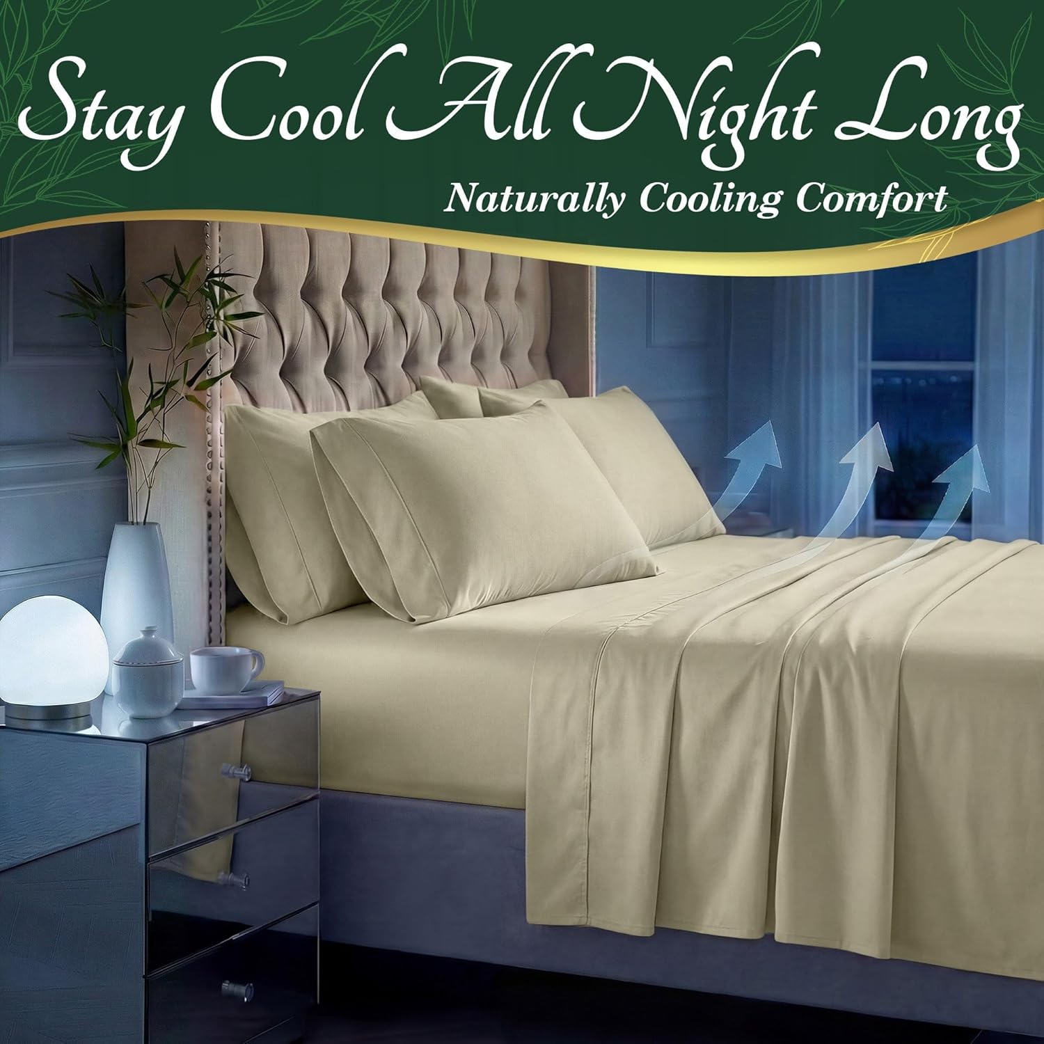 DECOLURE 100% Viscose Derived from Bamboo Sheets Queen Size - Luxury 6 Pc Naturally Cooling Sheets, Ultra Soft Bed Set - Deep 17" Pockets, Durable Double Stitching, Oeko Tex Standard (Creme)