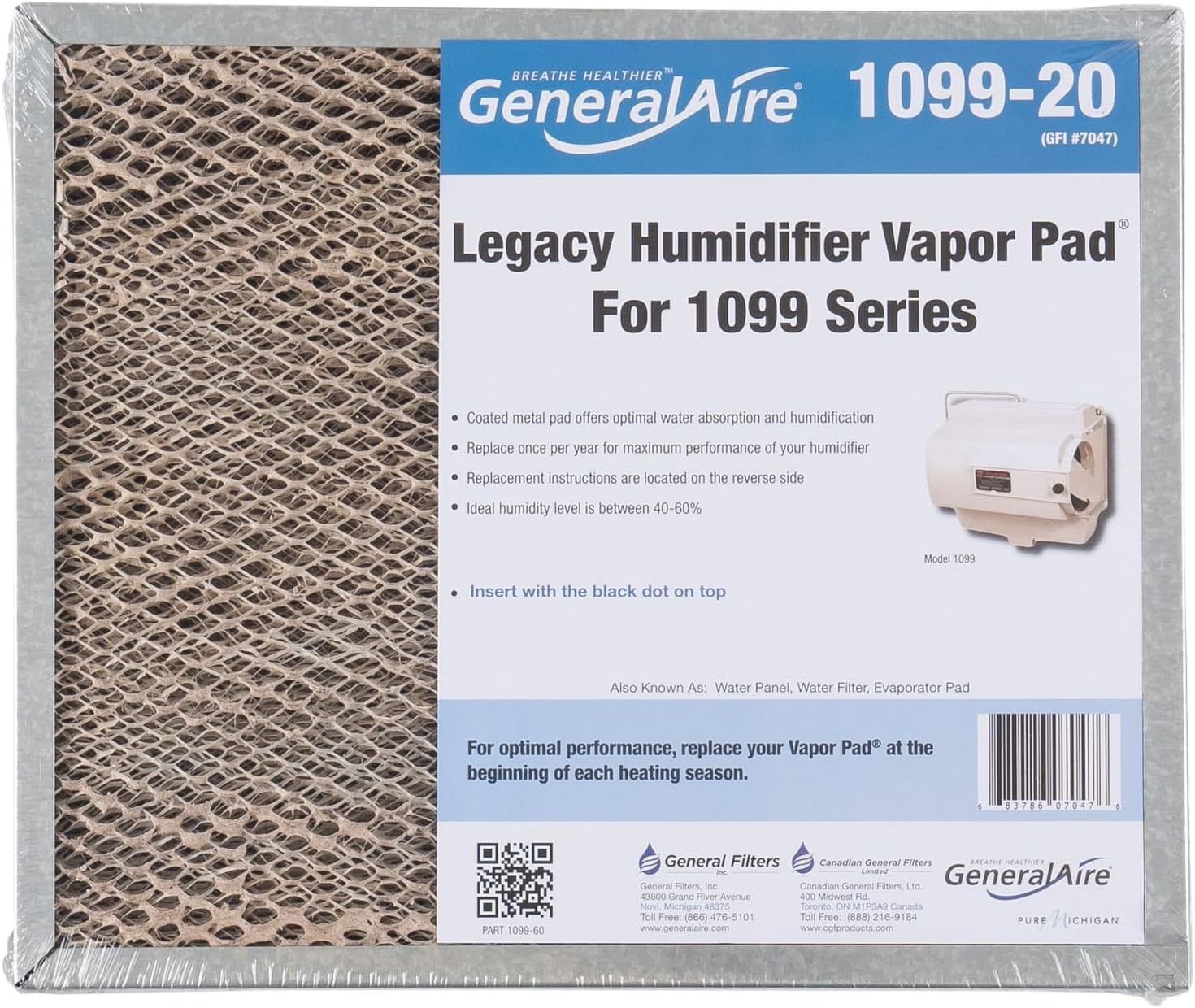 GeneralAire 1099-20 Humidifier Water Filter,Gray