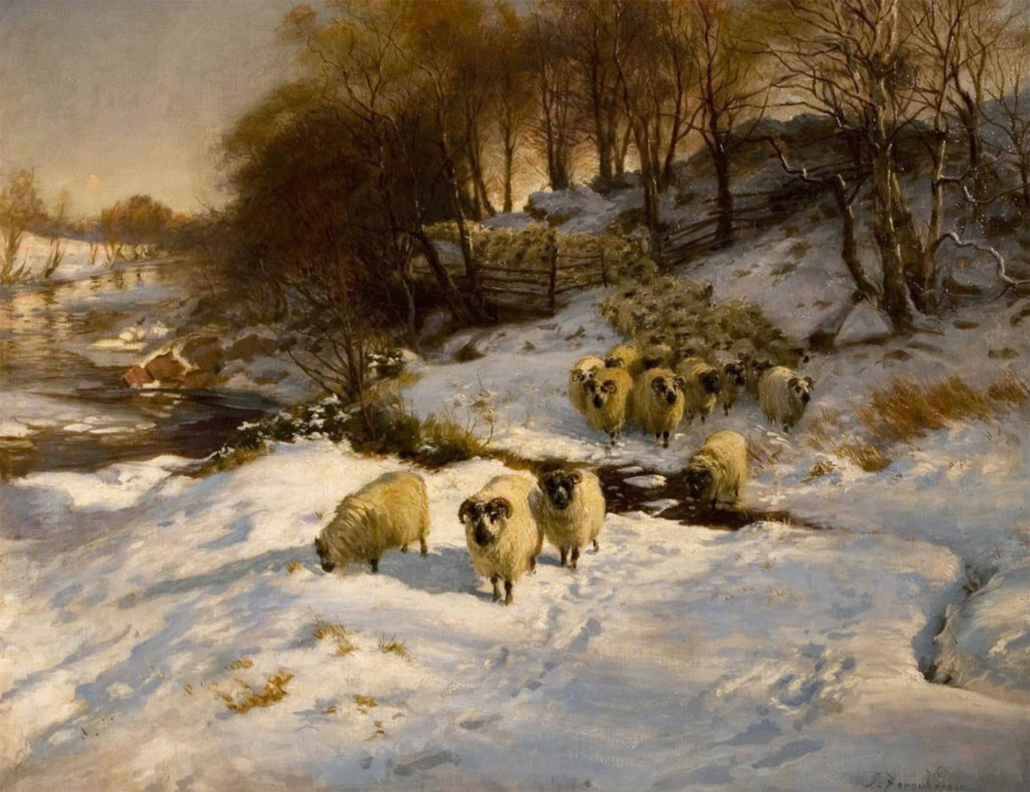 SERENDIPITP Abstract Painting Mural Print Picture Wall Decor Painting Sheep in Snow by Farquharson Vintage Wall Artwork for Home Decor 60x90cm