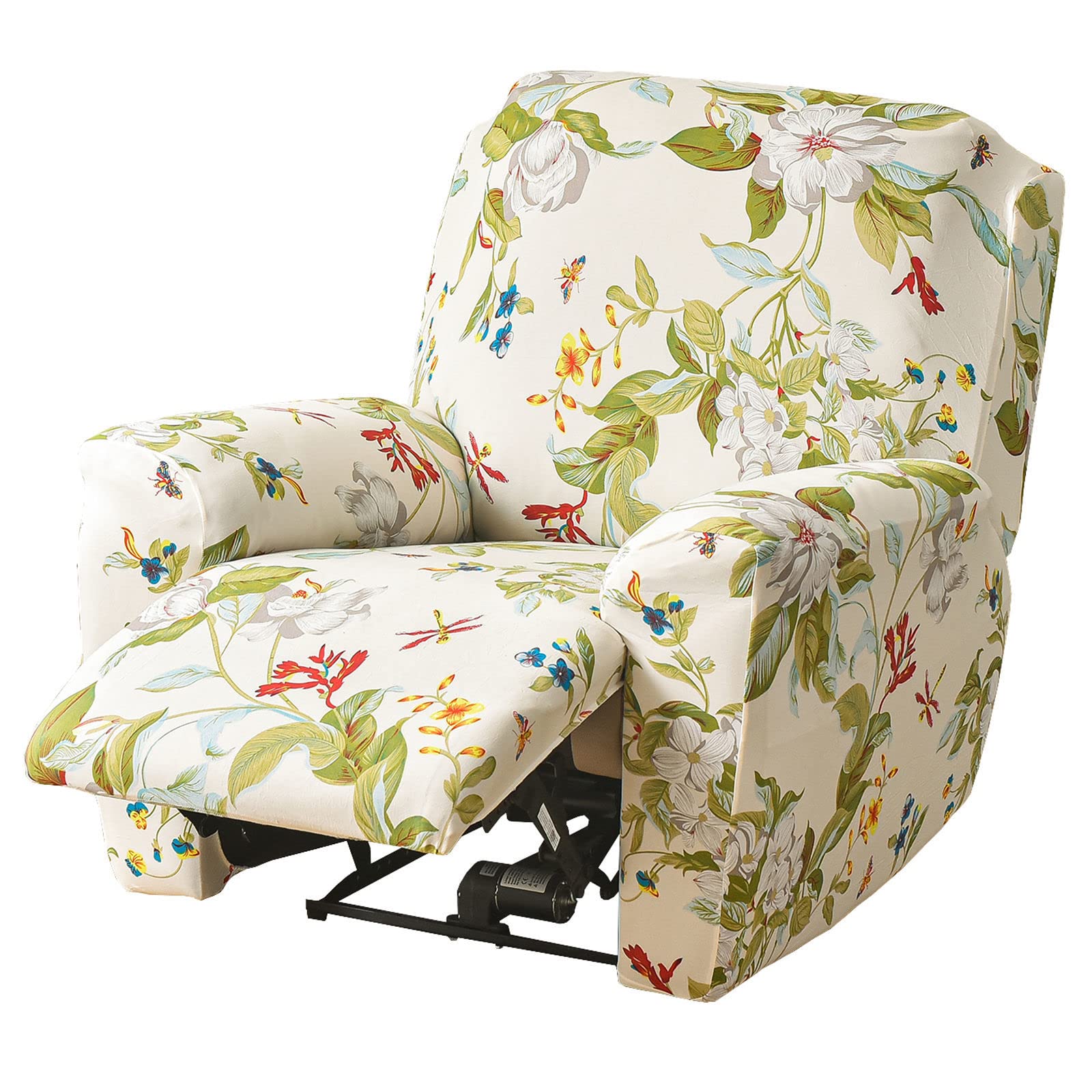 JHLD 1/2/3 Seater Stretch Recliner Cover, Printed Recliner Chair Cover With Side Pocket Machine Washable Recliner Slipcovers Recliner Protector For Living Room-E-1 seater