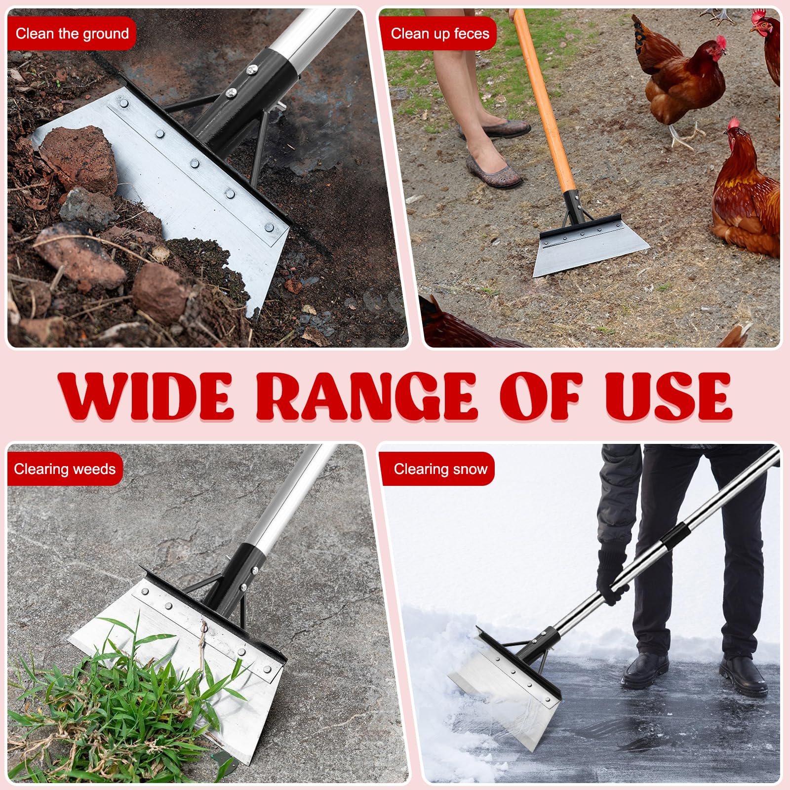 Set di attrezzi da giardino con raschietto per erbacce, lama in acciaio inox da 21 cm con asta a 3 sezioni da 120 cm e guanti, per rimuovere muschio e ghiaccio per patio, vialetto e neve, kit pala da