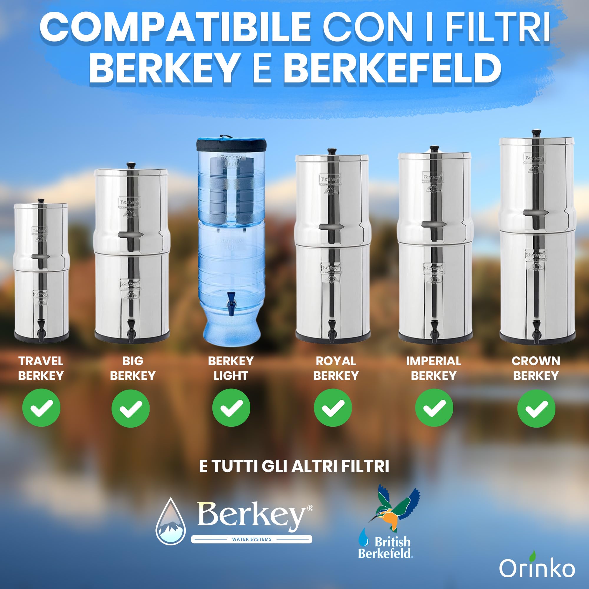 ORINKO® Cartouches Filtranti per Filtro a Gravità - Elementi Filtranti in Carbonio Attivo e Ceramica per Purificazione Acqua - Sostituzione Facile, Grande Capacità e Durata Lunga per Casa e Cucina