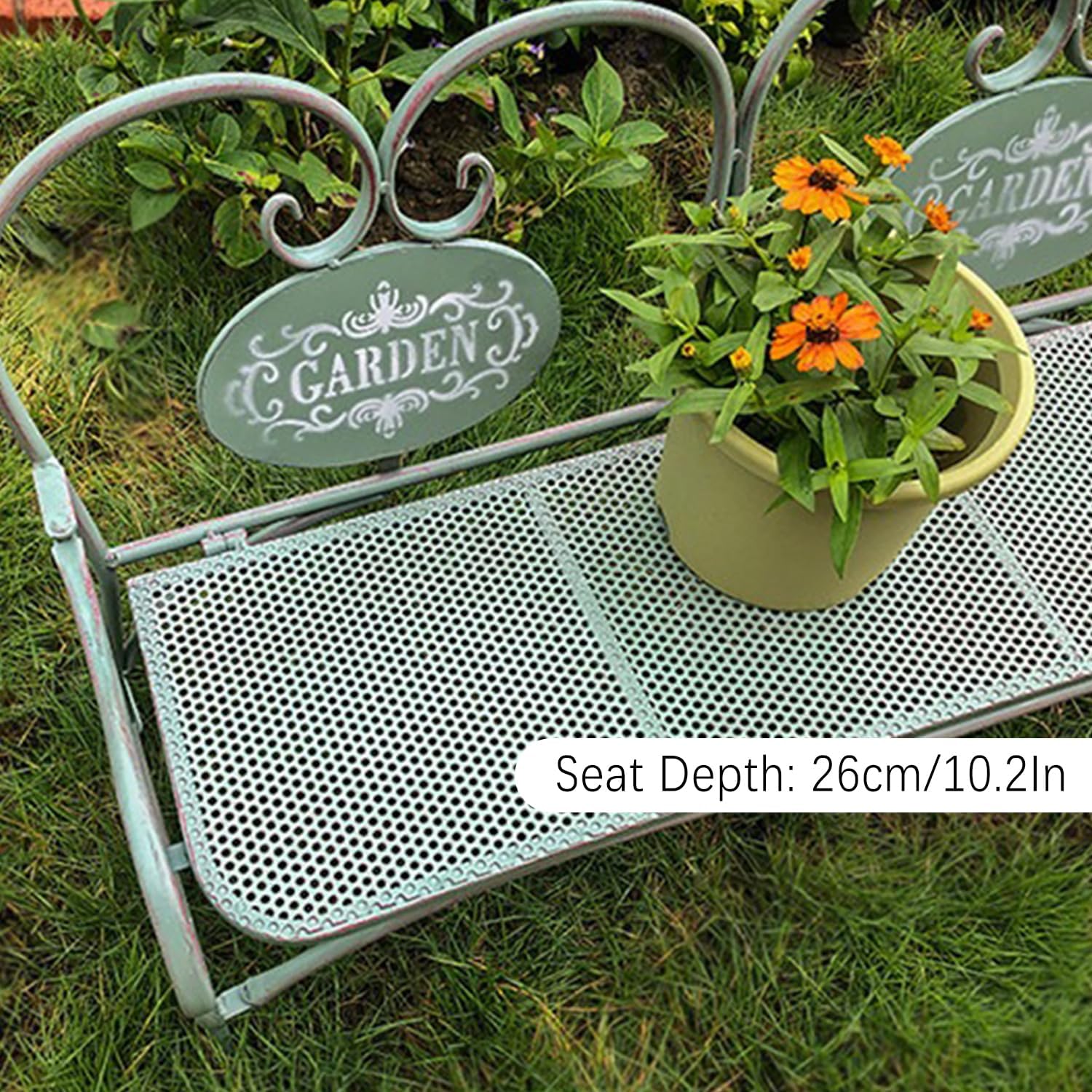35.4" Outdoor Bench,Folding Benchs for Children,Patio Bench with Armrest,Cast Iron All Metal Frame Garden Benchs,Outdoor Bench Weatherproof for Front Porch Yard,White 1,35.4x21.6x9.4In