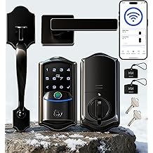 Veise VE027-H Built-in Wi-Fi Fingerprint Smart Deadbolt Lock with Handleset, App Remote &amp; Voice Control, Keyless Entry Front Door Lock Set, Touchscreen Keypad, Auto-Lock, Easy Setup, Matte Black