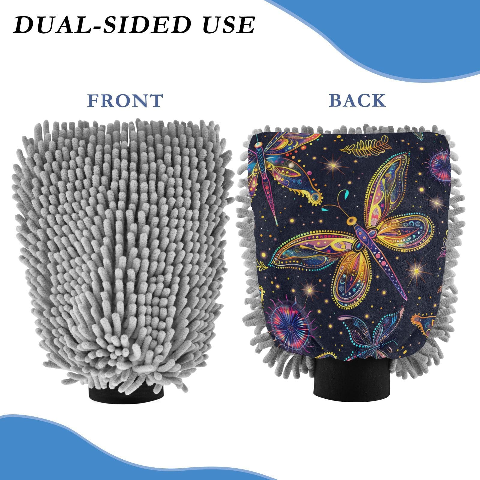 IOACIY Absorbent Microfiber Car Wash Drying Mitts, 2 Pack, Scratch-Free & Lint-Free, Rich Foam, Highly Absorbent, Double Sided, Wash Mitt Perfect for Car Washing, M, Dragonfly (9)