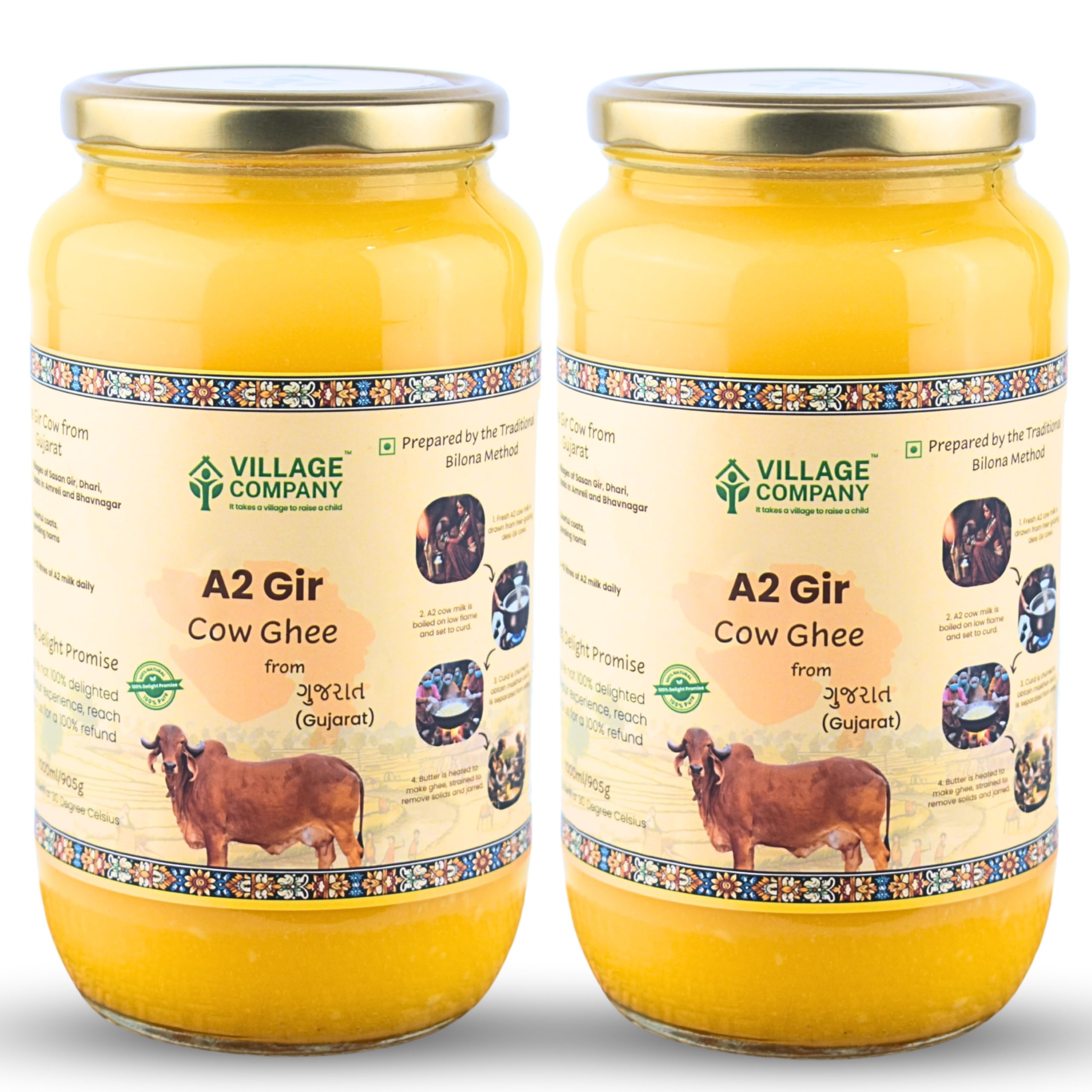 Village Company A2 Cow Desi Ghee 1000ML Pack of 2 | Gir Ghee Vedic Bilona Method | Organic Pure Natural | Two Way Curd Churned - Best Farm Fresh Grass Fed Cattle Milk | India Lab Certified | Glass Jar (B0D3TBXW69) Amazon Price History, Amazon Price Tracker