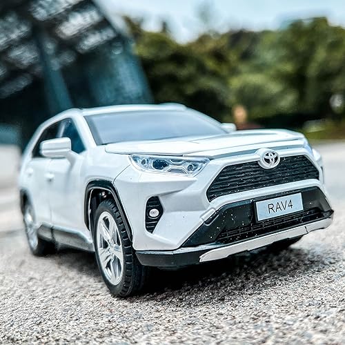 Miniatura 6 de BDTCTK 1/24 compatible con el modelo RAV4, auto de juguete coleccionable de aleación de zinc fundido a presión con sonido y luz para niños y niñas,
