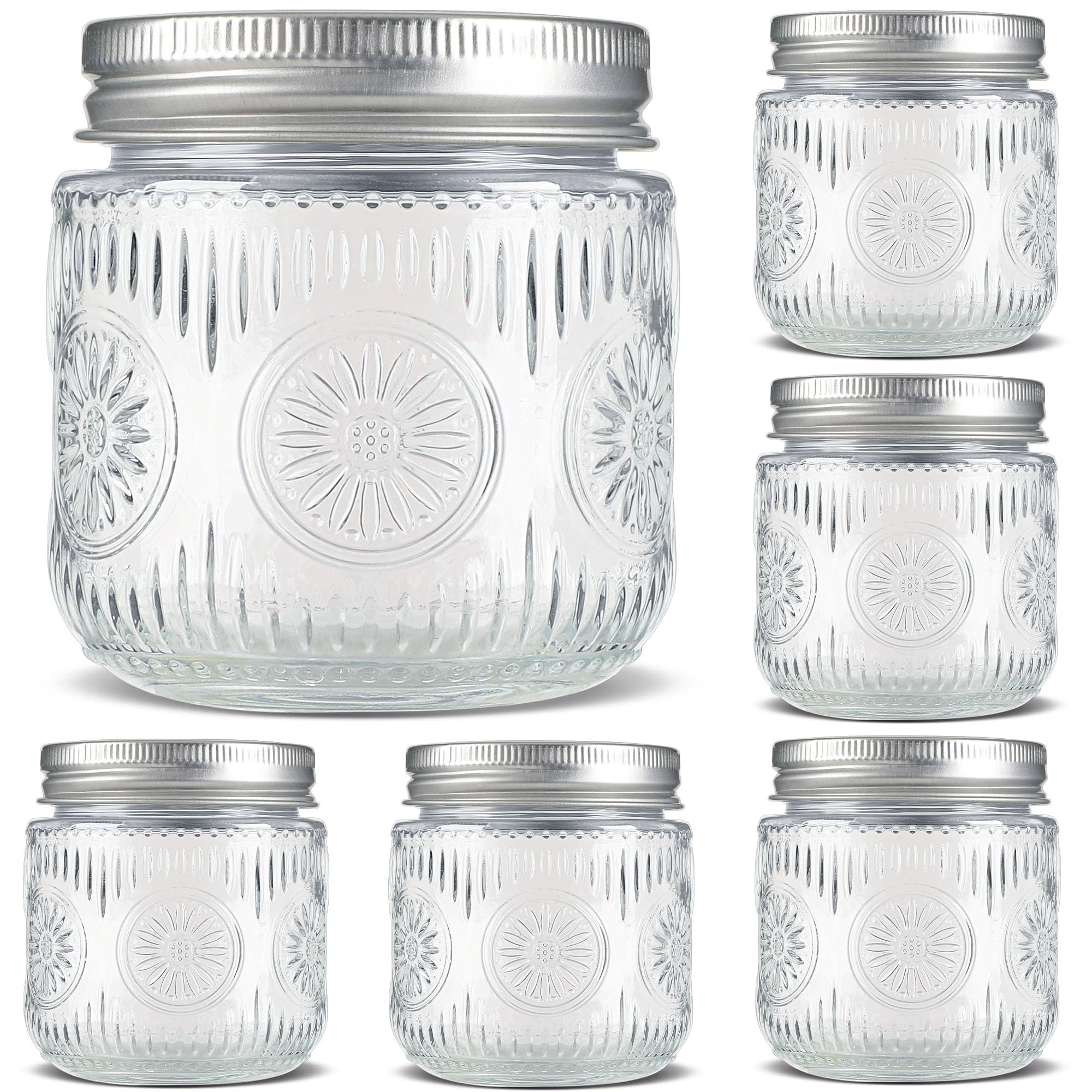 Tarro Mason de 8 onzas, tarros pequeños con tapas plateadas, tarro de conserva de boca regular, seguro para almacenamiento, enlatado, encurtido, conserva, fermentación, manualidades y