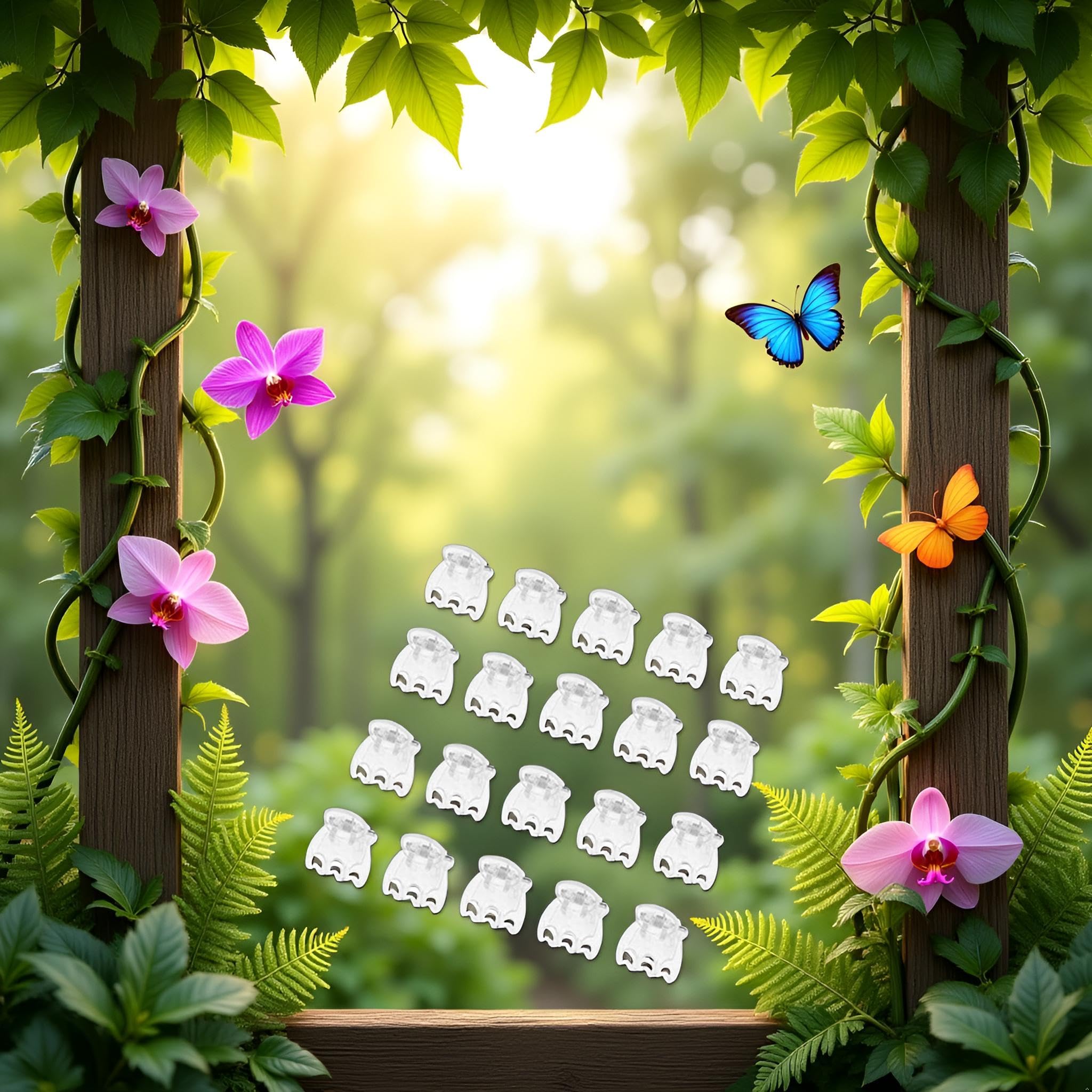 50Pcs Transparent Orchid Clips – 6-Claw Butterfly Plant Support For Vines, Stems, Climbing Plants