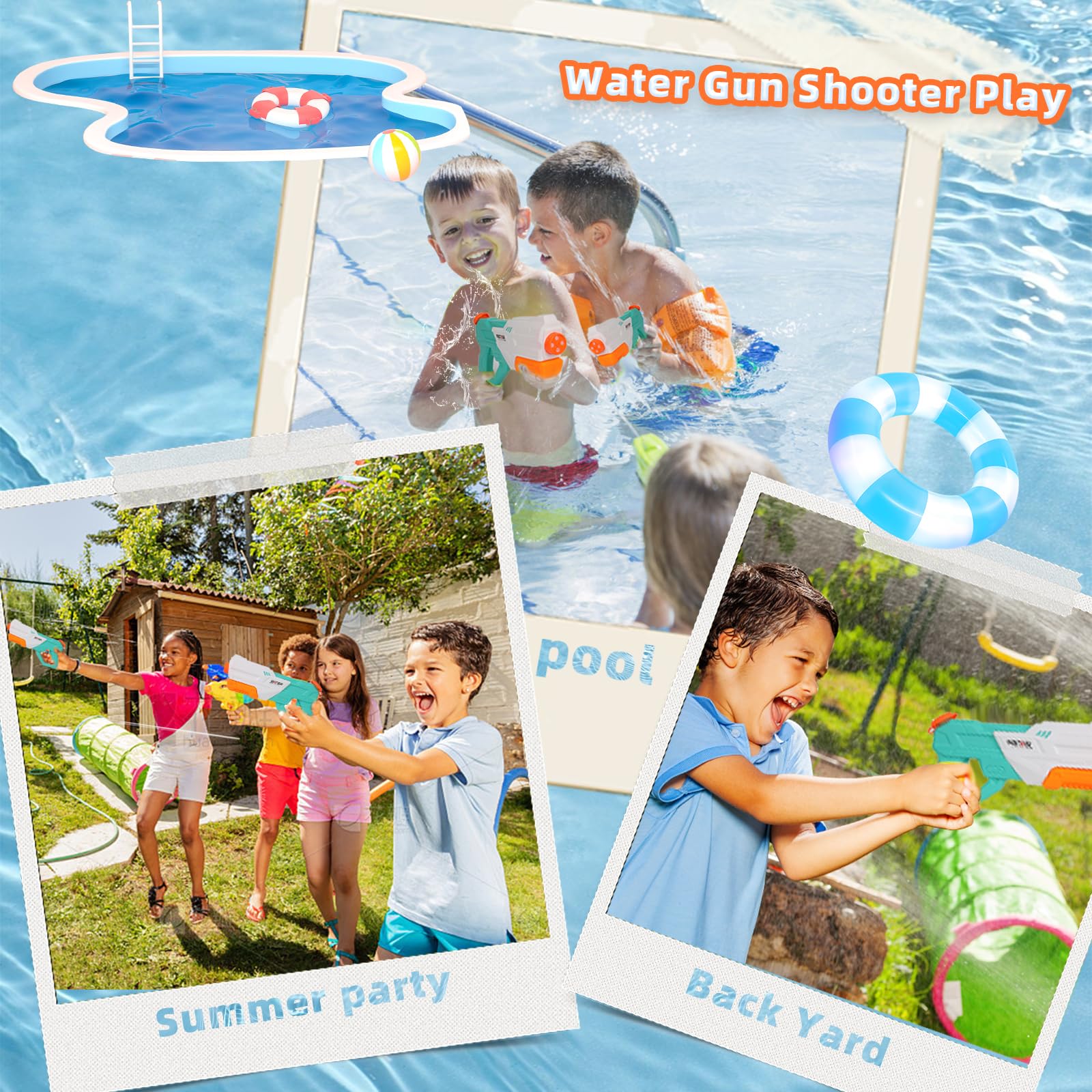 2 pistole ad acqua da 650 ml per bambini e adulti,4 modalità di spruzzo,raggio 8-11 metri,design accattivante.per battaglie d'acqua in piscina,spiaggia e giardino.Regalo per ragazzi e ragazze dai 3+