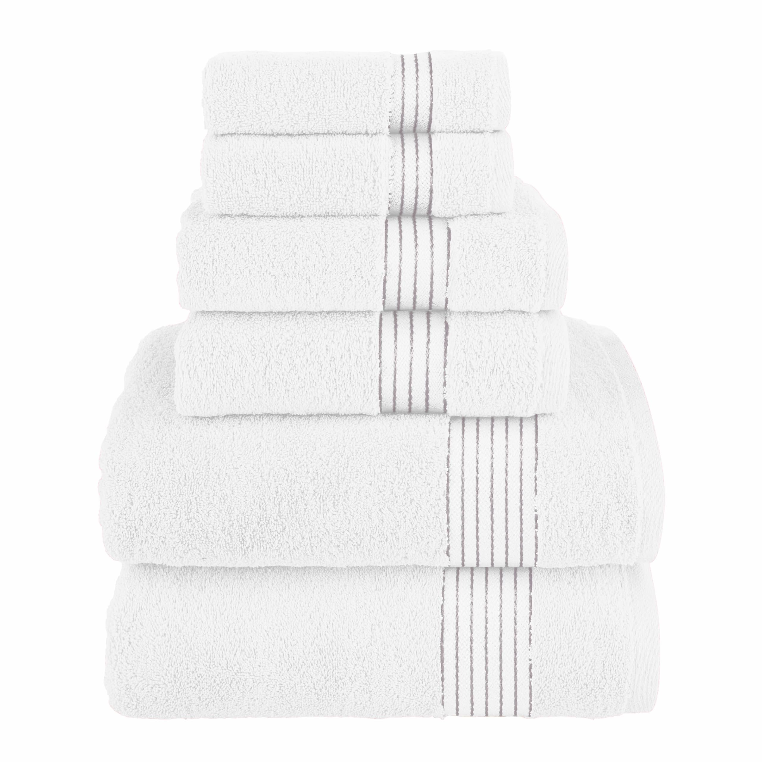 Elegant Comfort Premium Cotton 6-Piece Towel Set, Includes 2 Washcloths, 2 Hand Towels and 2 Bath Towels, 100% Turkish Cotton - Highly Absorbent and Super Soft Towels for Bathroom, White
