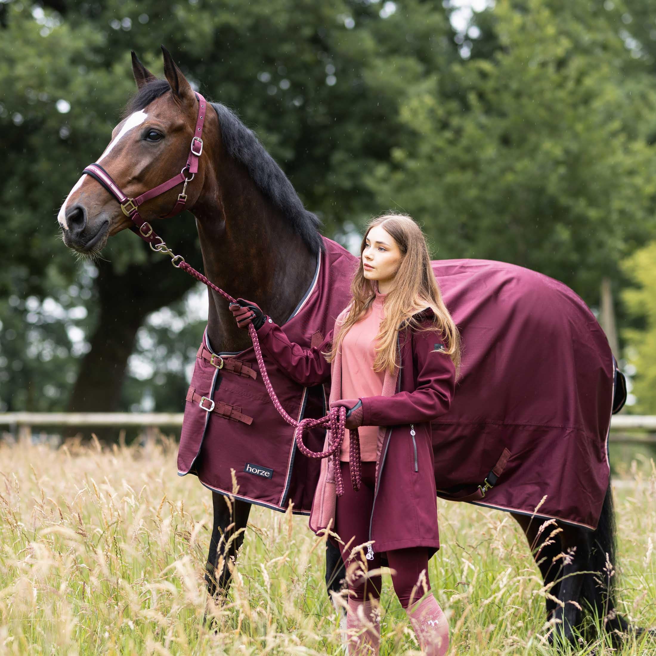 HORZE Glasgow - Coperta leggera impermeabile per cavallo (senza imbottitura), bordeaux, 190,5 cm