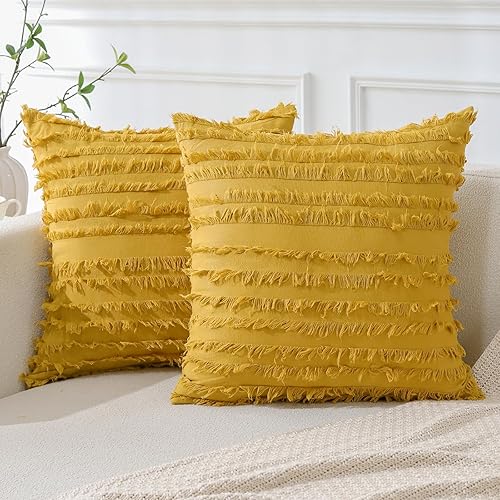 Miniatura 4 de OTOSTAR Juego de 2 fundas de almohada decorativas bohemias de 12 x 20 pulgadas, a rayas, modernas, sólidas, para sofá, sala de estar, cama de