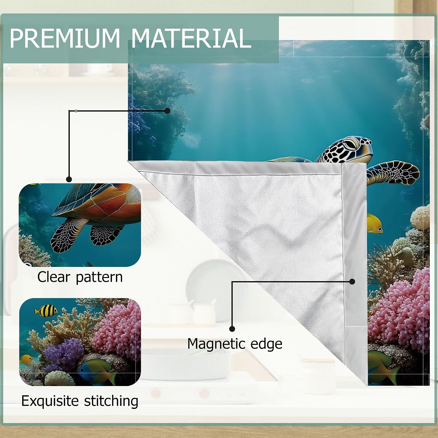 Sea Turtle Refrigerator Magnet Cover,Ocean Fish Coral Washable Dishwasher Magnets Decorative Cover,Home Kitchen Decorative Dishwasher Front Panel Cover 23x26 Inch image 5