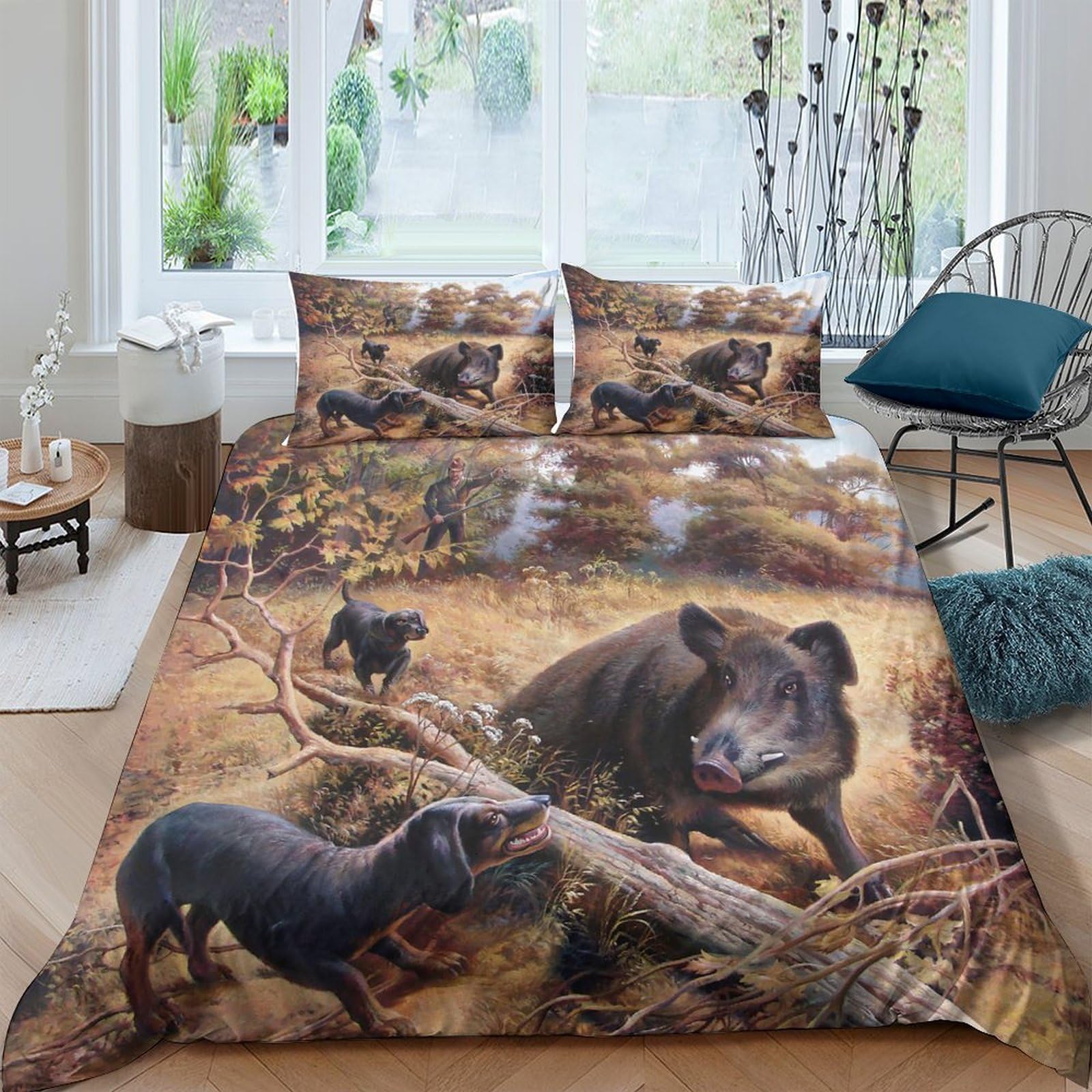 Housse de couette sanglier grand lit pour une ambiance chalet nature et chaleureuse