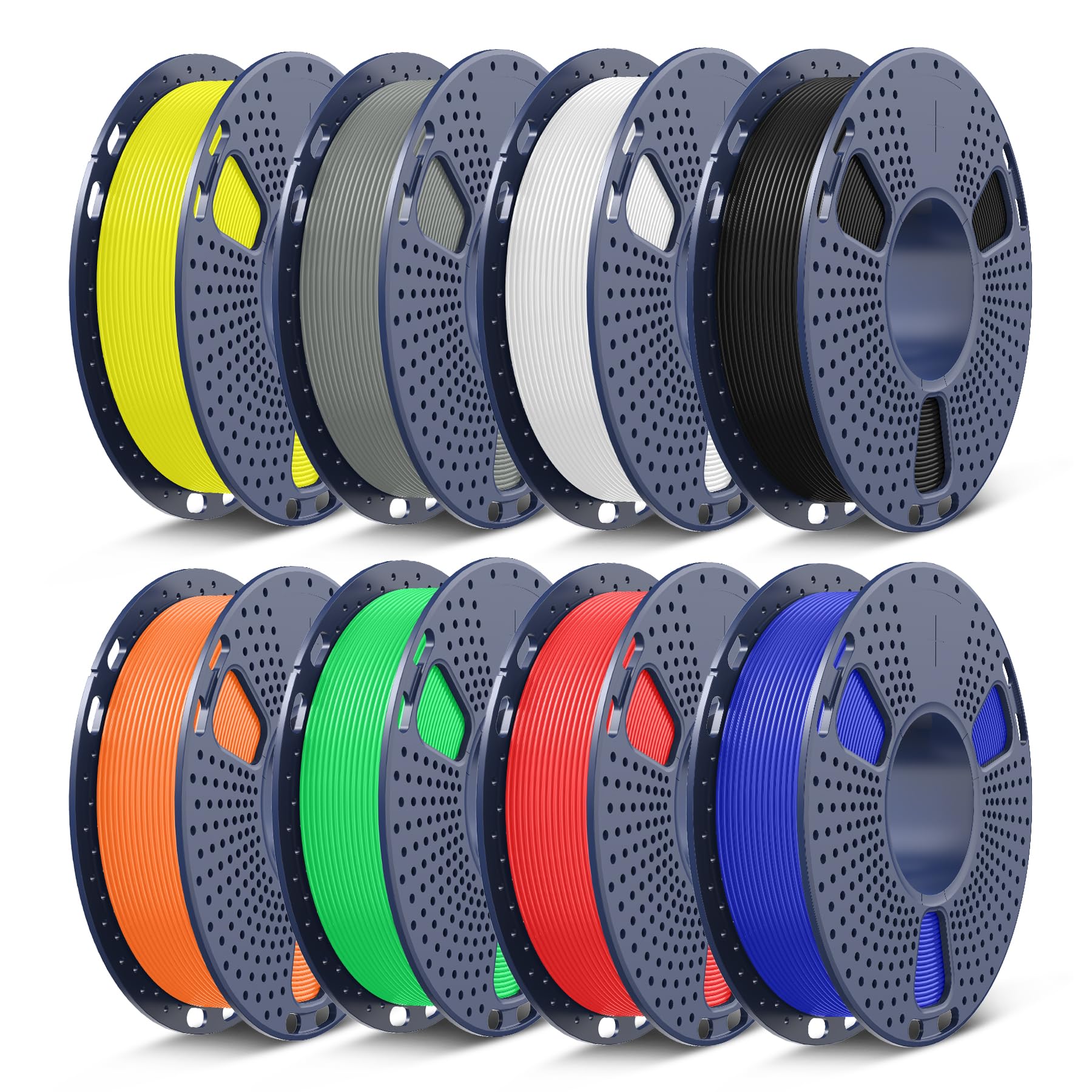 SUNLU Filamento PLA+ 1.75mm Stampante 3D Multicolore, PLA Plus Filament 2kg, 8 Confezione 0.25kg Bobina, 8 Colori, Nero+Bianco+Grigio+Rosso+Blu Klein+Giallo+Verde+Arancione solare