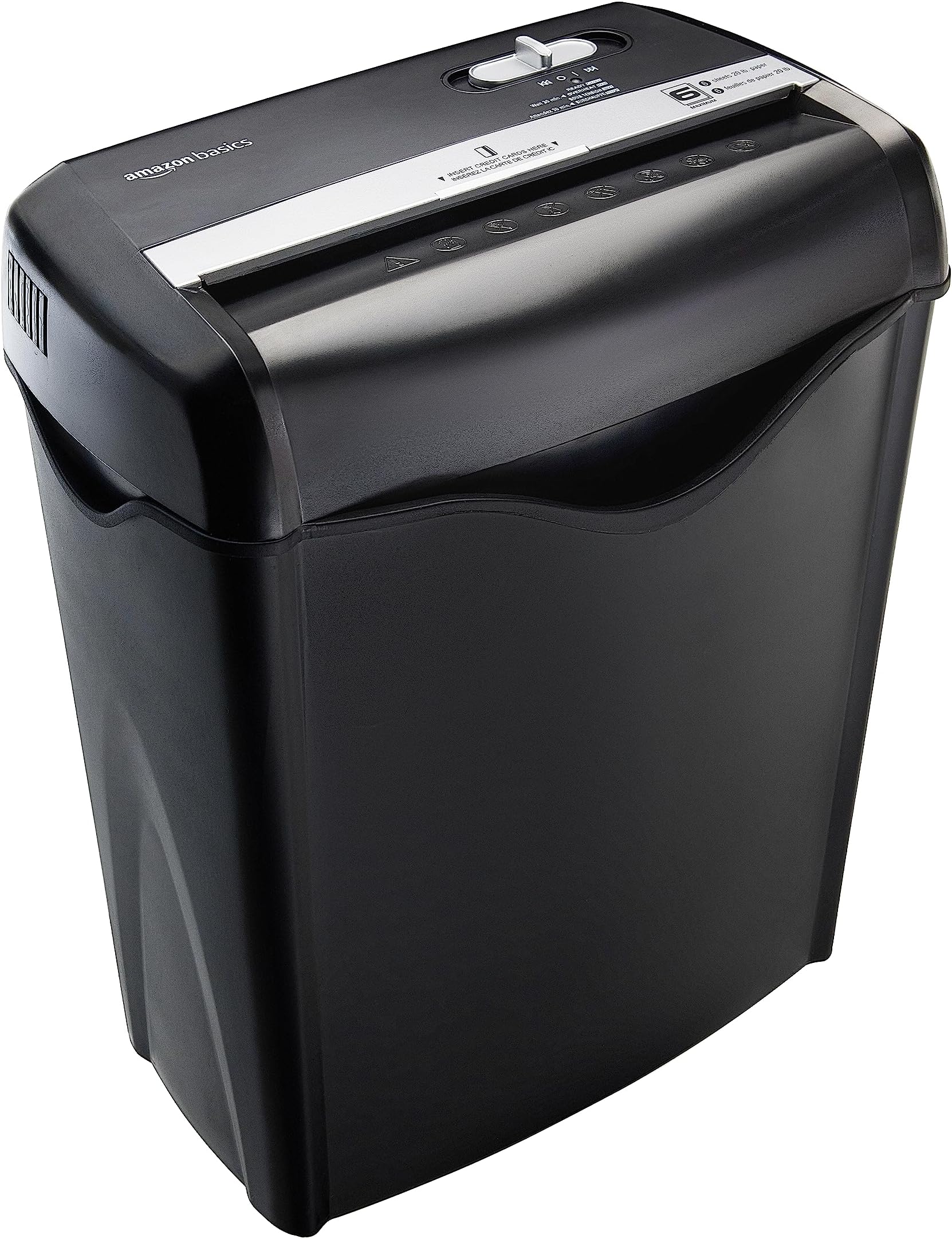 Amazon Basics 6-Sheet Cross-Cut Paper and Credit Card Shredder with 3.8 Gallon Bin, Shreds Staples, Black