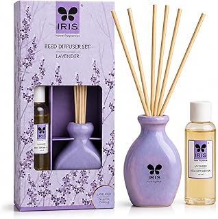 IRIS Lavender Reed Diffuser Set | 45ml Oil + 6 Reed Sticks + Ceramic Pot | Long-Lasting Home Fragrance | for Bedroom, Livi Price In India