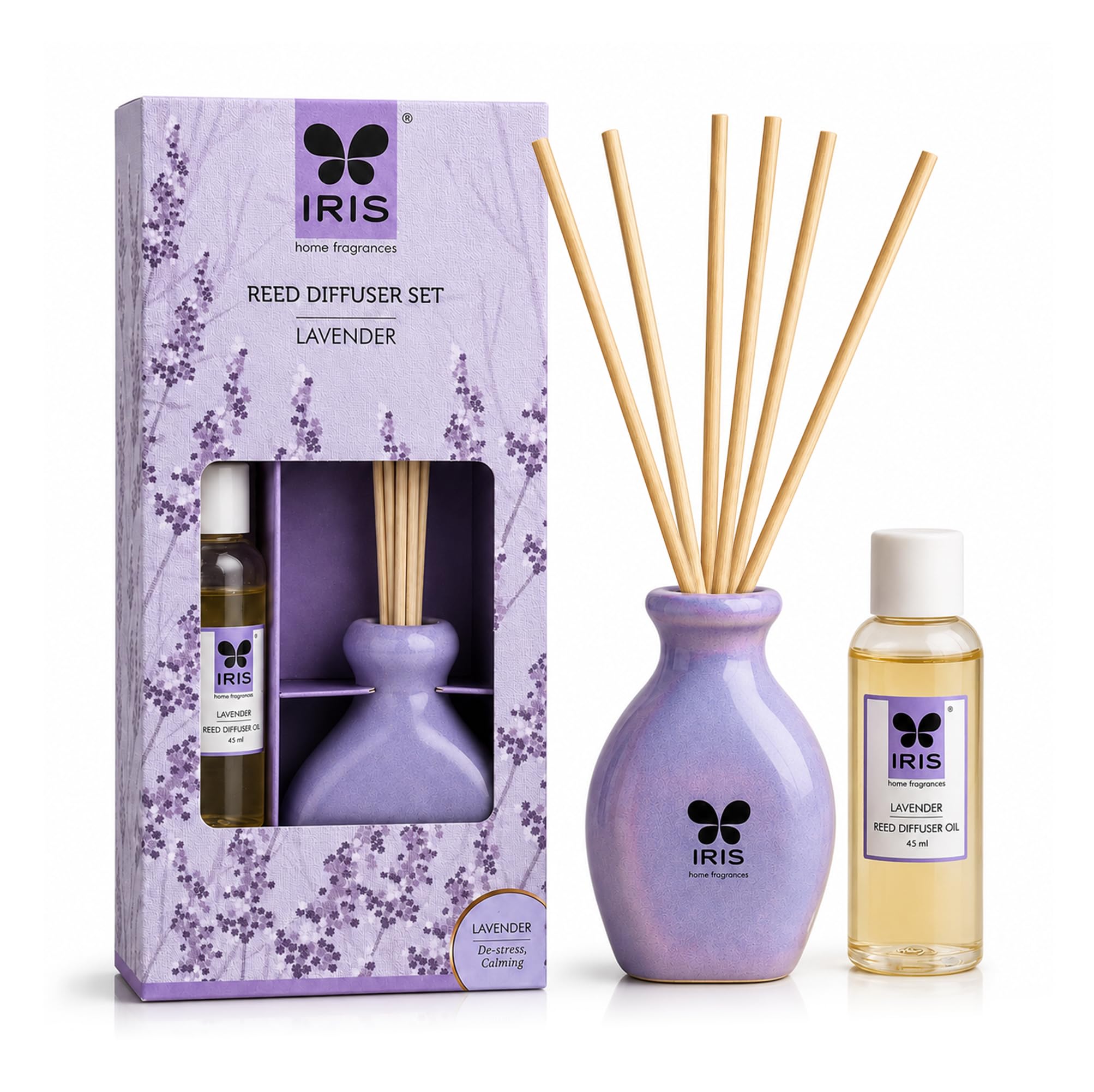 IRIS Home Fragrance,45Ml Lavender Reed Diffuser Set |Free 6 Reeds Sticks of 9"|Stress Relief & Aromatherapy |Long-Lasting,Smoke-Free Air Freshener for Home,Bedroom and Office | Ideal for Gifting-image-34
