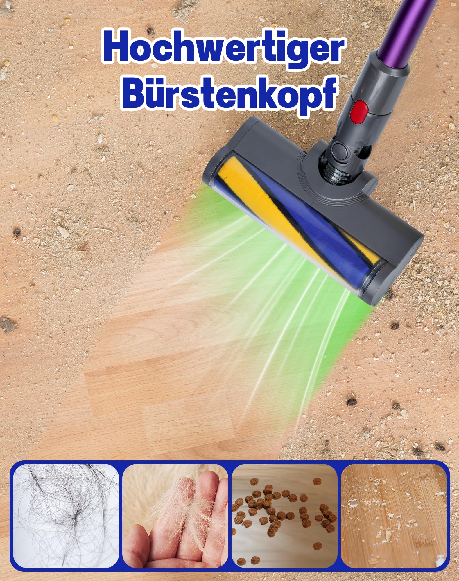 Ersatzteile Bürste für Dyson V7 V8 V10 V11 V15 Staubsauger Zubehör Bodendüse für Dyson Aufsatz mit LED-Leuchte Softwalze Ersatzbürste für Hartböden