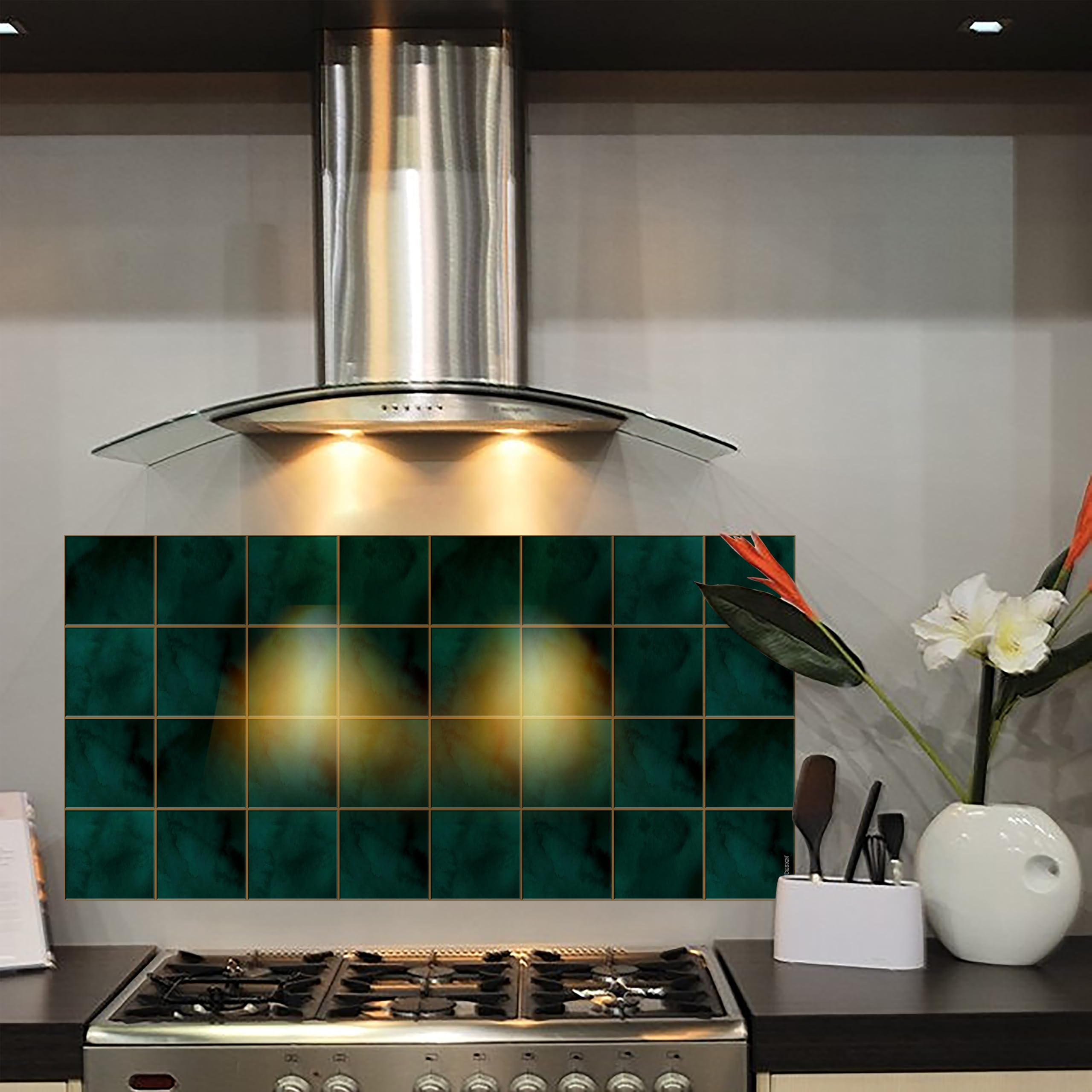 WallDesign Vinyl Bottle Green Tile Self Adhesive Sticker - 38.4 X 19.2 Inch Durable Surface Decoration Film For Kitchen, Cabinet, Table, Furniture, Wall, Bathroom, Door, Refurbishment