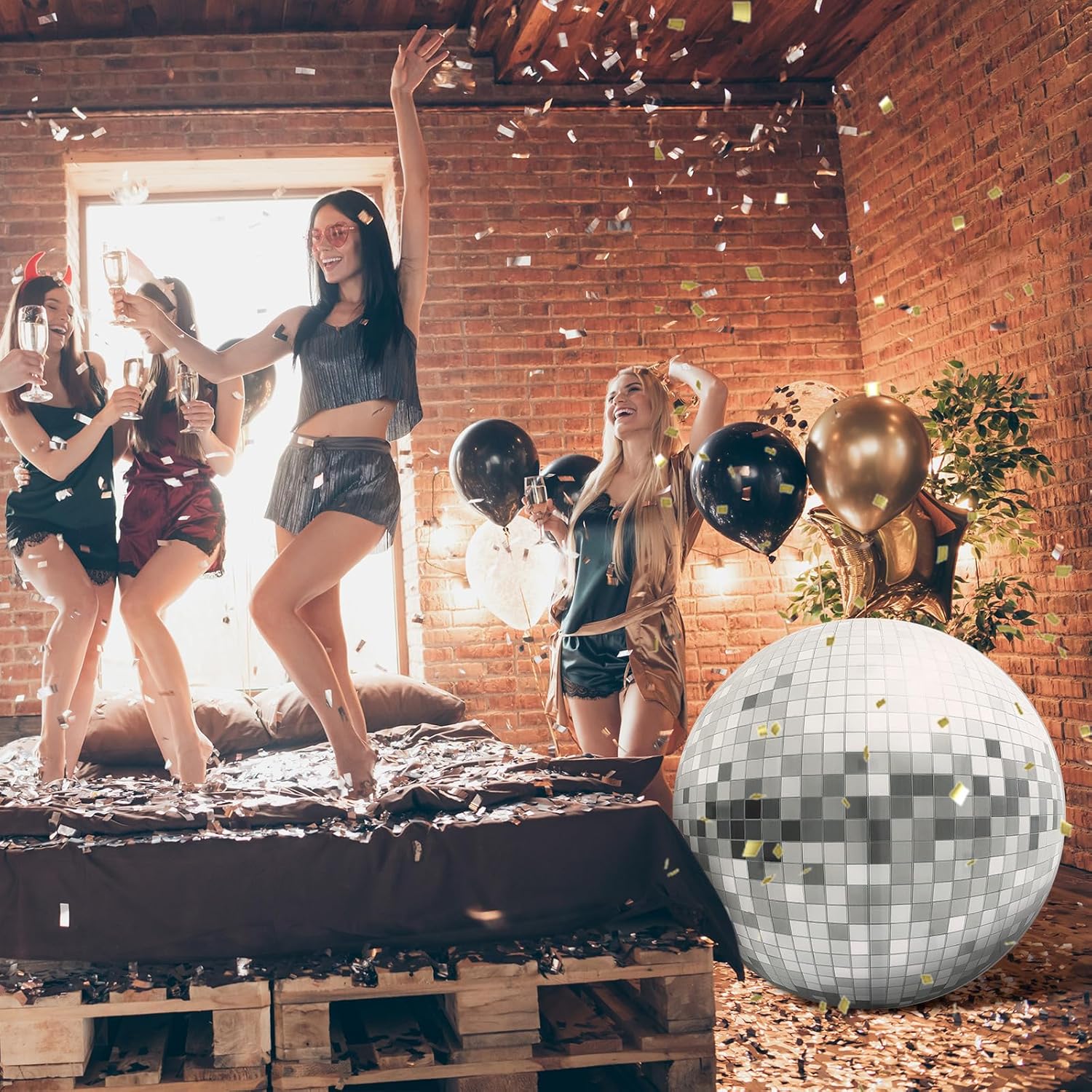 Chunful 3.7 ft 70s Themed Party Decorations Disco Ball Cardboard Cutout Stand-up Sign Photo Props Backdrop Groovy Dance Party Retro Disco Ball Stand up Back Drops for Music Prom Night Theme Decor