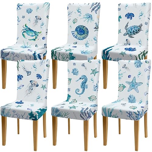 6 Pcs Ocean Chair Covers Marine Organism Stretch Chair Cover
