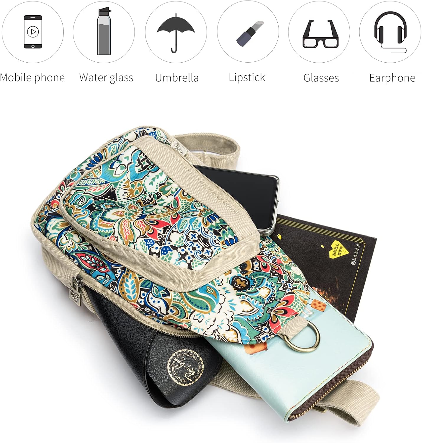 Black Butterfly Canvas Chest Bag, Small Chest Pack, Crossbody Bag for Travel, Inclined Shoulder Bag - Image 6